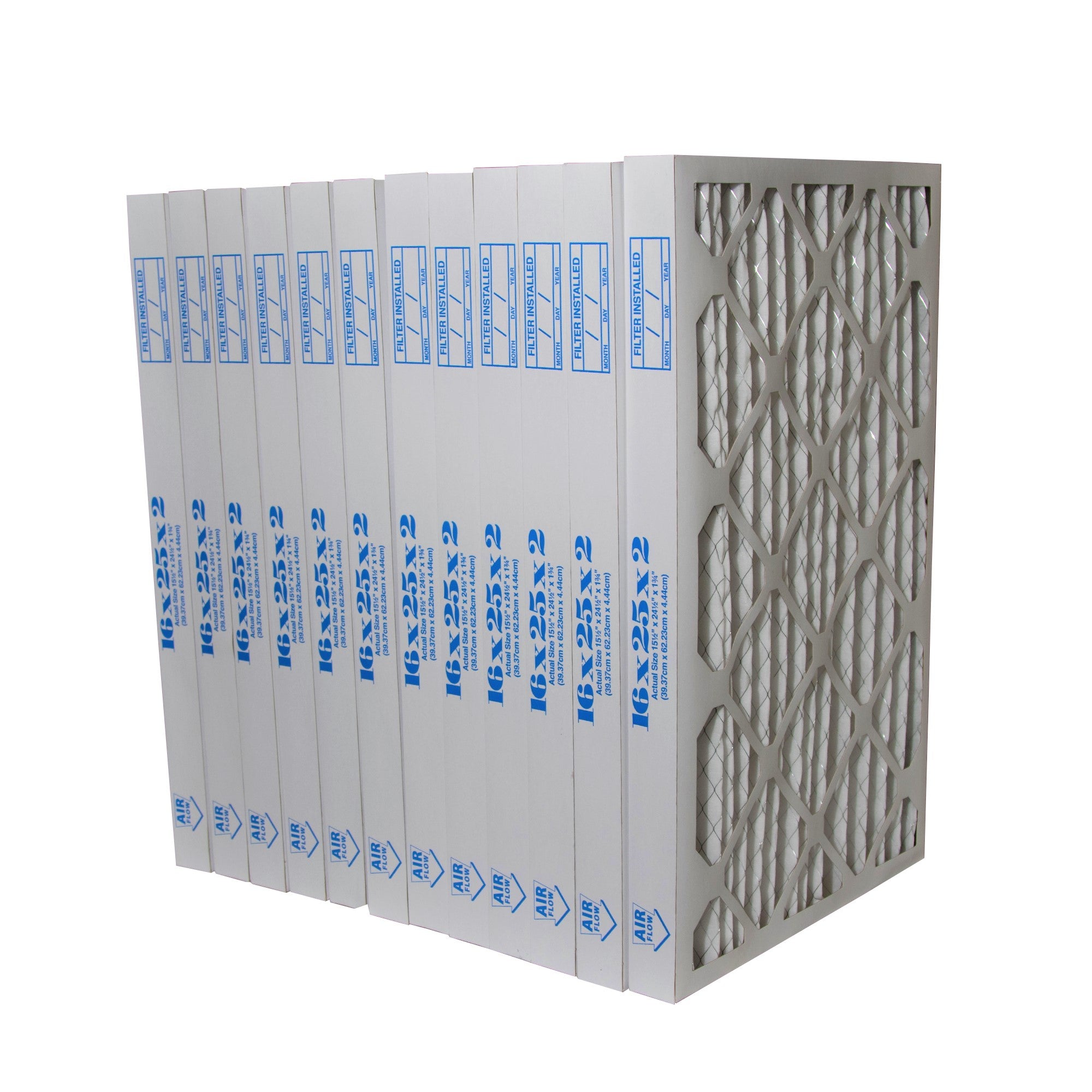 16x25x2 MERV 8 Pleated Air Filters (12-Pack) - High Efficiency Furnace & AC Filters for Home, Office & Commercial Use - Traps Dust, Pollen & Allergens