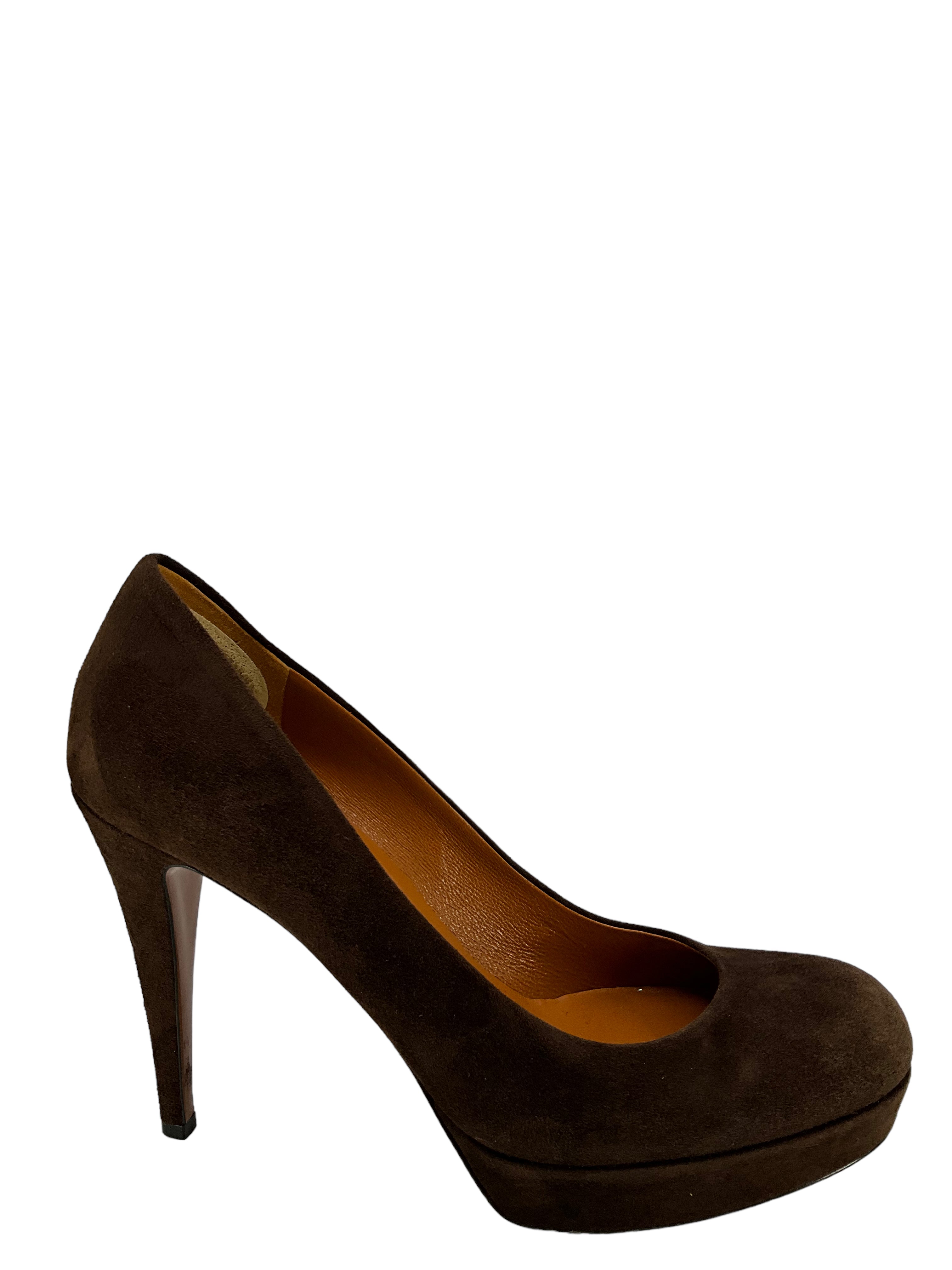 Gucci Brown Suede Platform Pumps Women's Size 9 | Luxury High Heel Shoes for Party, Wedding & Evening Events