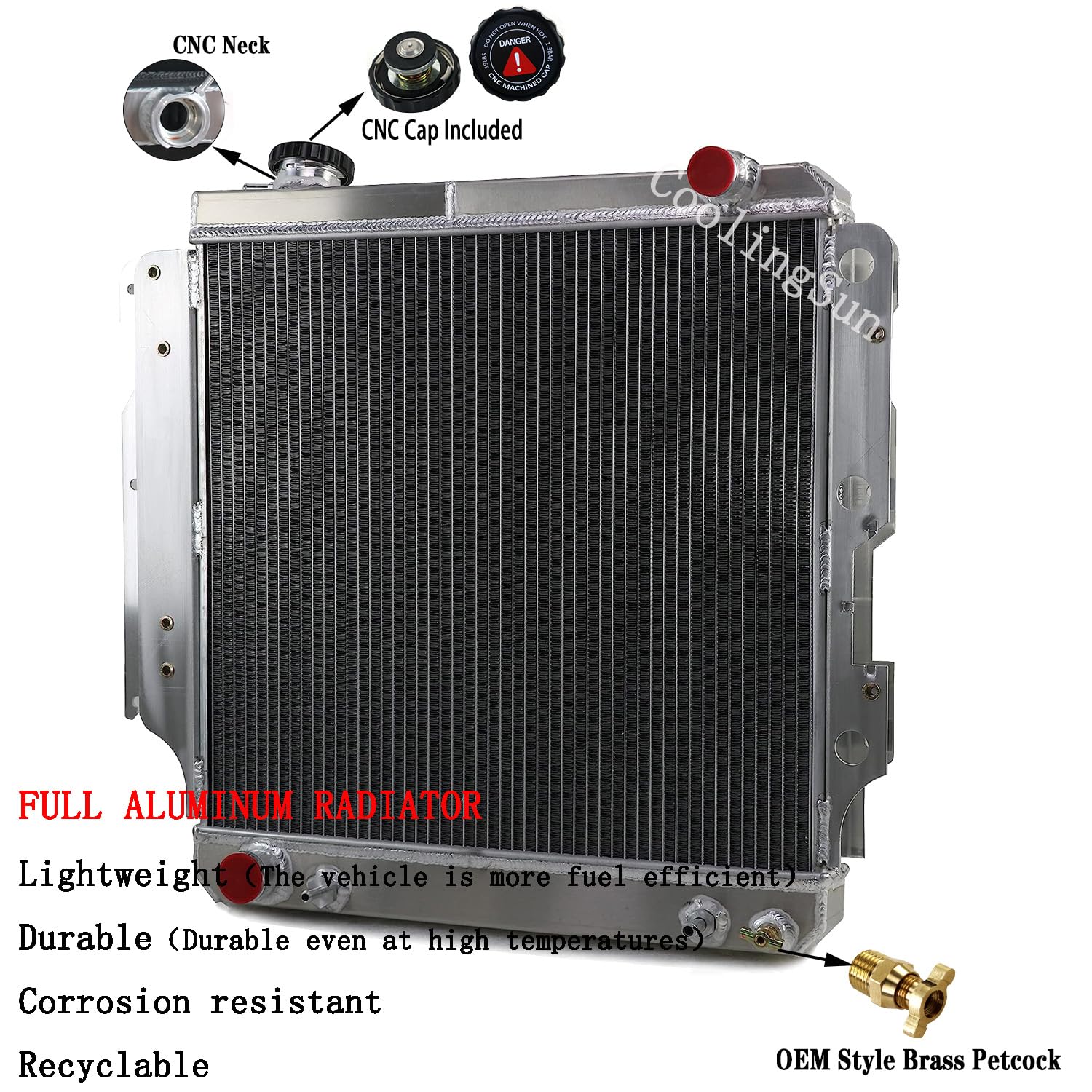 High Performance Aluminum Radiator for 1987-2006 Jeep Wrangler YJ TJ Unlimited 2.4L 2.5L 4.0L 4.2L L4 L6 Gas Engine - 3 Row Cooling System with 16