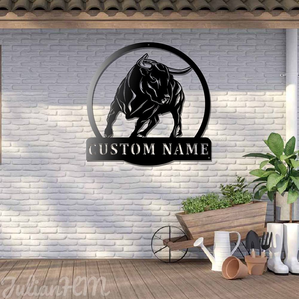 Custom Bull Metal Wall Decor with LED Lights - Personalized Ranch Sign for Home & Bar Decor (24x24 Inches) - Perfect for Western Themed Rooms, Man Caves & Cowboy Gifts
