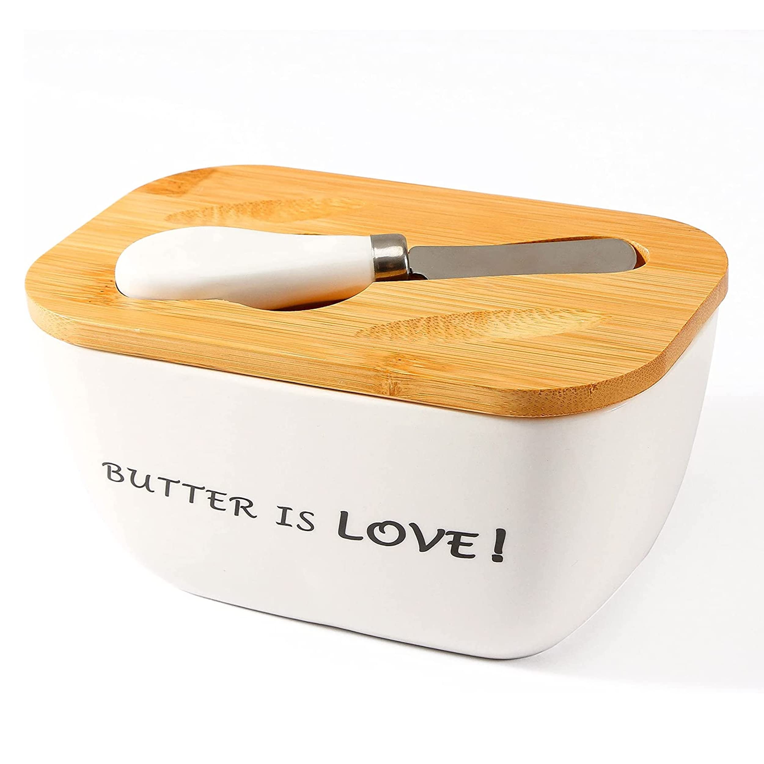 Ceramic Butter Dish with Lid and Knife Holder - Butter Keeper & Countertop Storage Container - Fresh Butter Tray for Kitchen, Dining Table, and Breakfast Buffet - by UNI-THGT