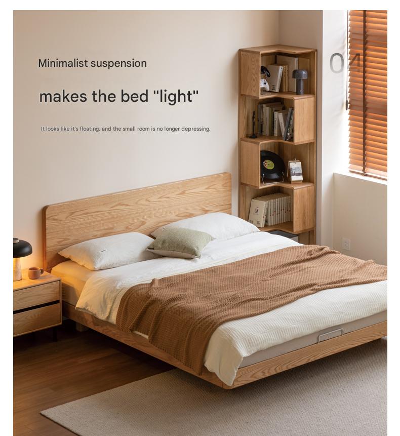 Solid Oak Wood Suspension Bed - King Size Platform Bed Frame with Large Headboard - Perfect for Master Bedroom & Modern Home Decor