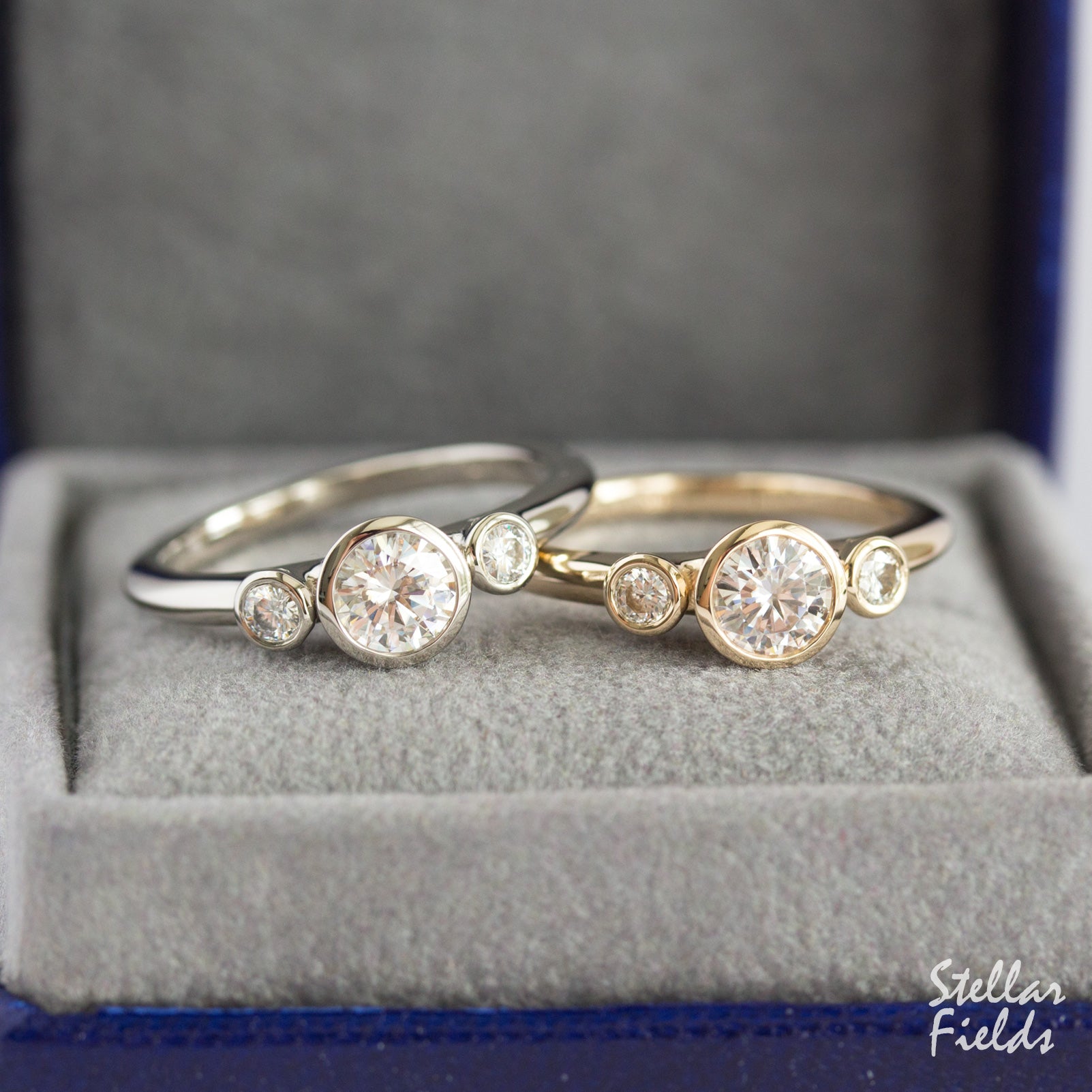 Three Stone Bezel Engagement Ring - Modern Moissanite Multi Stone Wedding Band - Perfect for Proposals, Anniversaries & Bridal Jewelry