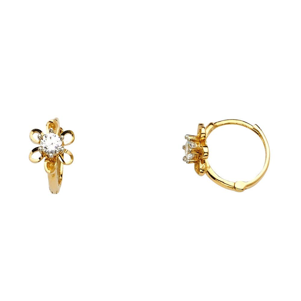 14K Yellow Gold CZ Cubic Zirconia Simulated Diamond Hugging Earrings - 6x6mm Elegant Jewelry Gifts for Women, Brides, Girlfriends - Perfect for Weddings, Anniversaries, Valentine's Day & Special Occasions