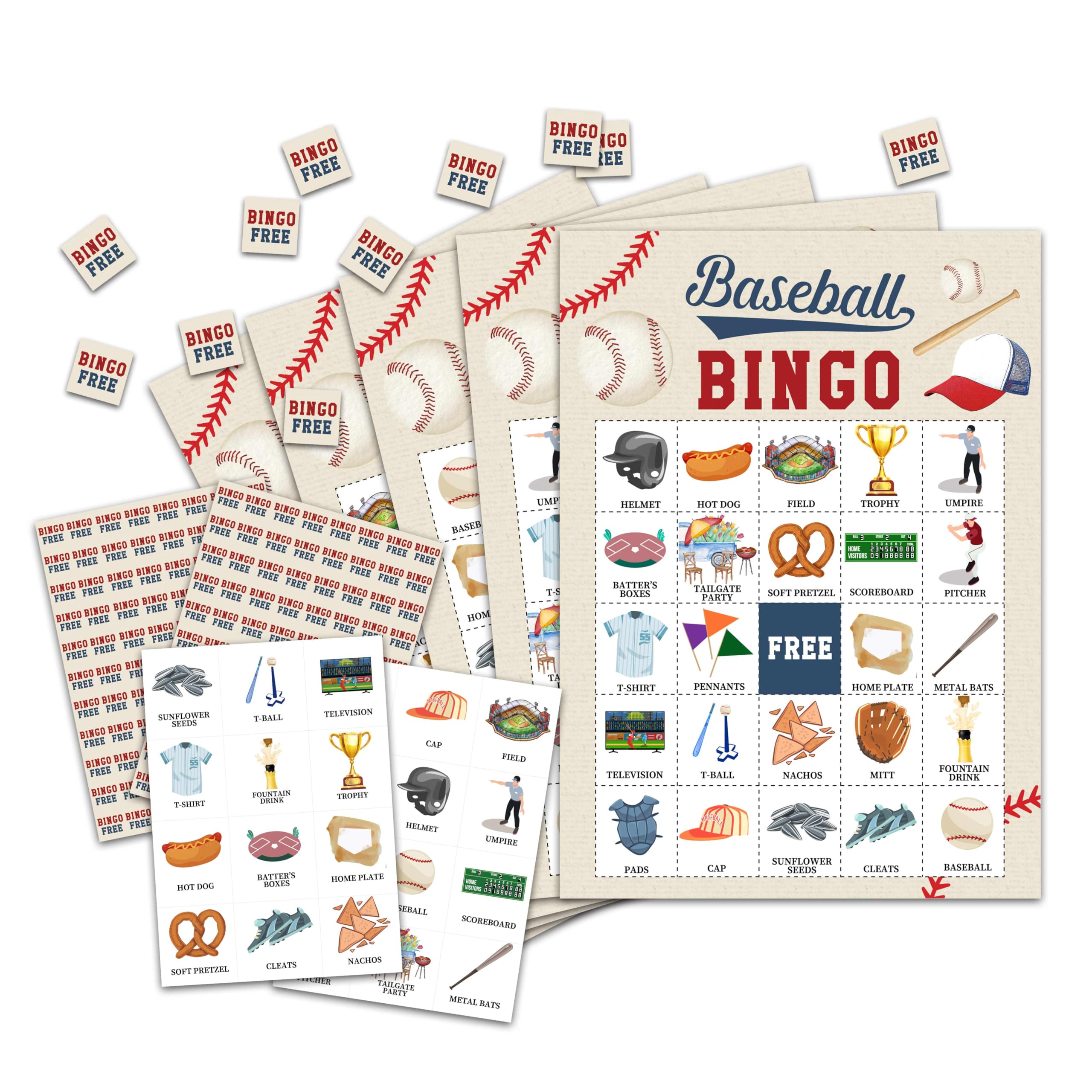 Baseball Bingo Game Set for Adults - 24 Player Sports Themed Party Game with Bingo Cards, Perfect for Baseball Parties, Tailgates & Sports Fan Gifts - Fun Group Activity for Game Nights & Team Events