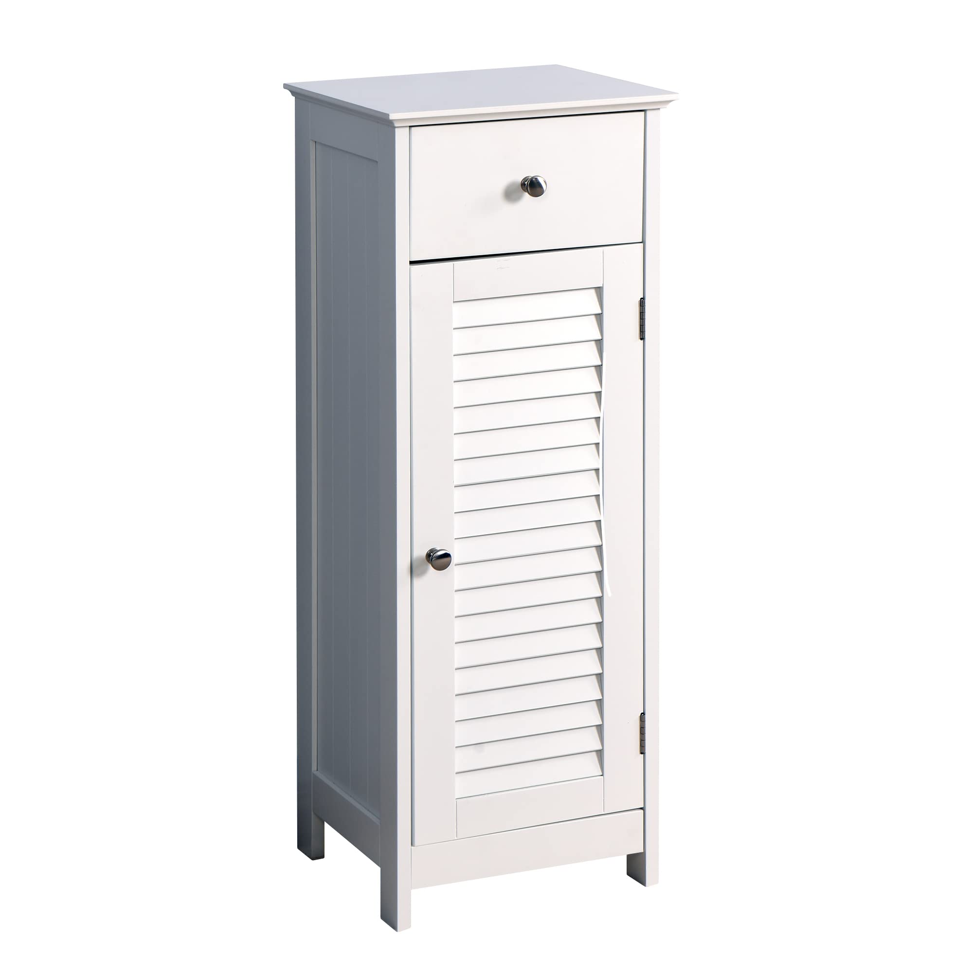 White Wooden Bathroom Floor Cabinet with Drawer & Shutter Door - Storage Organizer for Towels, Toiletries & Cleaning Supplies - Perfect for Small Bathrooms, Laundry Rooms & Closets