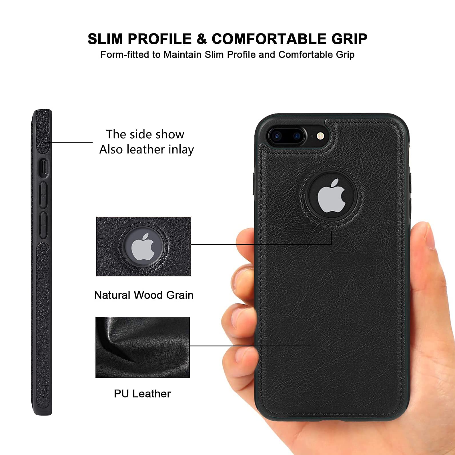 Premium Vegan Leather Phone Case for iPhone 7 Plus & iPhone 8 Plus - Slim Luxury Vintage Cover (5.5 Inch, Black) | Perfect for Business, Travel & Everyday Protection