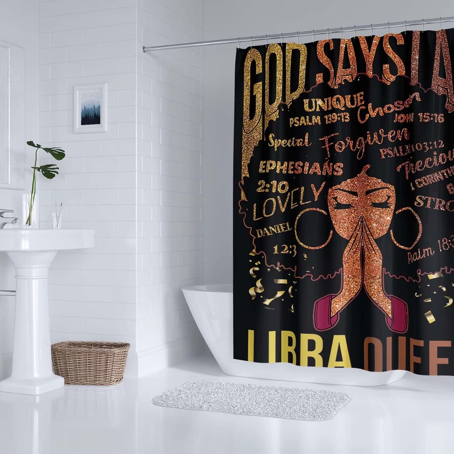 African American Girl Glitter Slogan Shower Curtain - Waterproof Polyester Fabric Bathroom Decor with 12 Hooks (72x72 Inches) - Perfect for Black Pride Themed Bathrooms & Cultural Home Decor