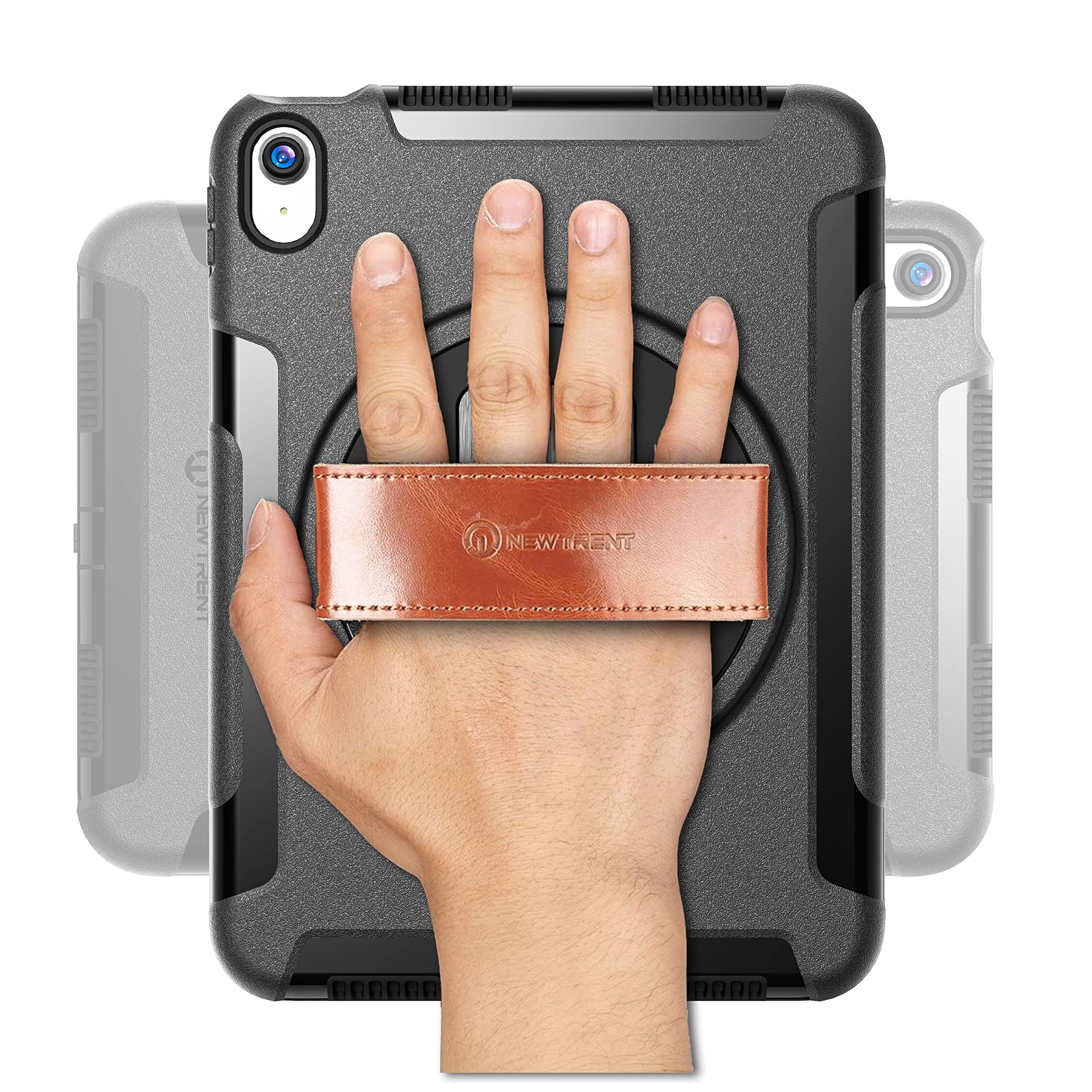 Premium Rugged Case for iPad 11 (A16) 11-inch (2025) & iPad 10th Gen 10.9-inch (2022) - 360° Rotating Kickstand, Genuine Leather Hand Strap, Built-in Screen Protector | Heavy Duty Protection for Work, Travel & Outdoor Activities