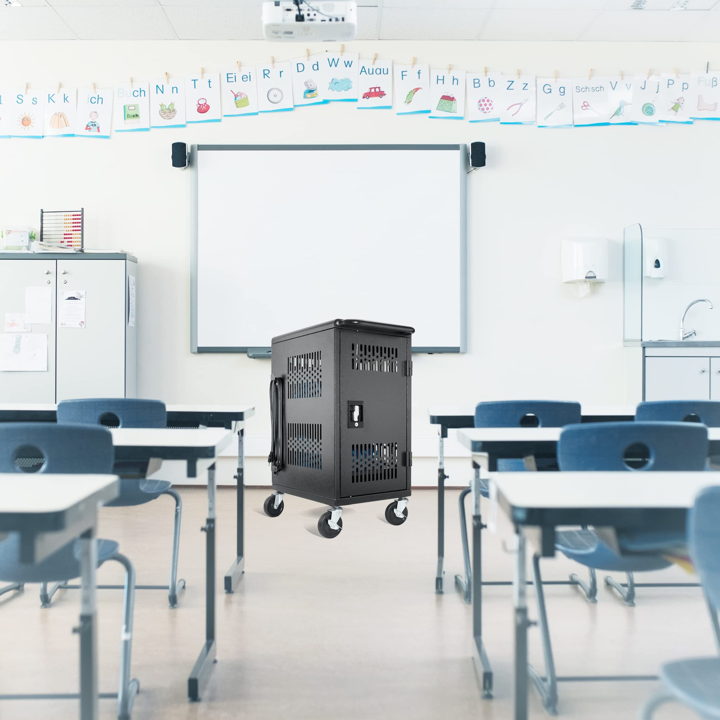 Heavy-Duty 20 Bay Pre-Assembled Laptop Charging Cart for Classroom - Secure Storage & Charging Station for Chromebooks, Laptops & Tablets - Ideal for Schools, Libraries & Computer Labs