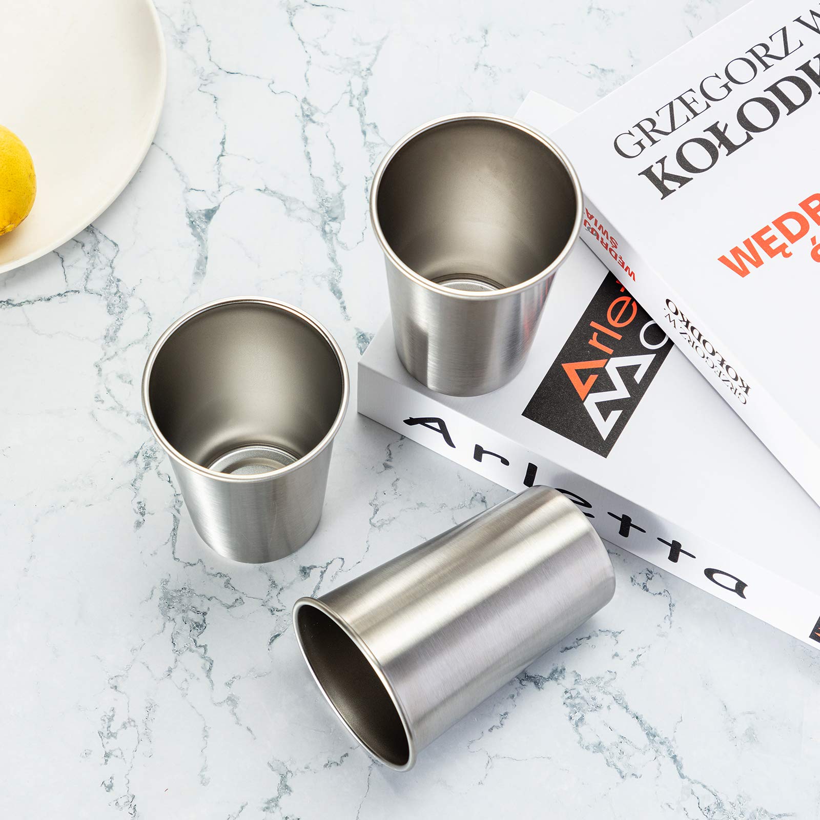 MEWAY Premium Stainless Steel Cups 16 oz (4 Pack) - Insulated Metal Tumbler for Beer, Cocktails & Cold Drinks - Stackable, Durable Travel Cups for Camping, Picnics & Outdoor Adventures