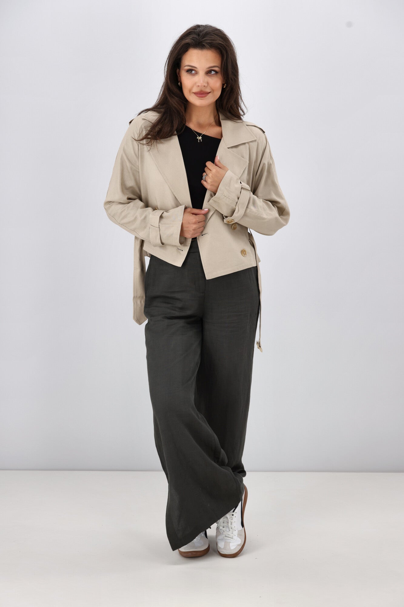 All About Eve Toledo Crop Trench Coat in Bone Color - Stylish Women's Outerwear for Fall & Winter Fashion | Perfect for Office, Dating & Casual Outfits