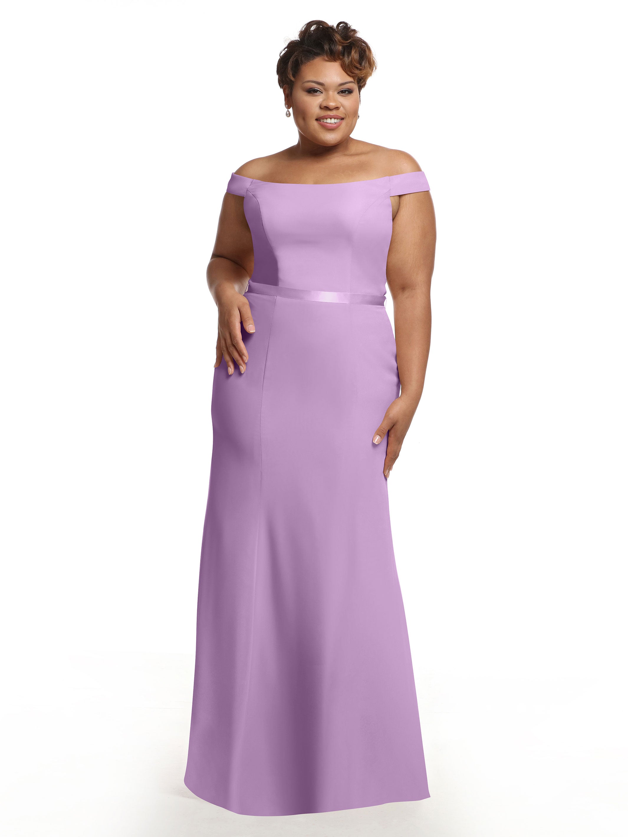 Elegant Off-The-Shoulder Chiffon Bridesmaid Dress with Ribbon Belt - Flowy Fit & Flare Design for Weddings, Parties & Special Occasions | Style #80079