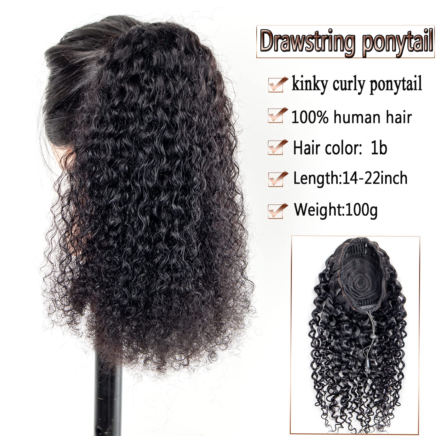 22 Inch Kinky Curly Human Hair Ponytail Extension - Natural Black Afro Puff Drawstring Clip-in Ponytail for Women | Perfect for Protective Styles, Everyday Wear & Special Occasions
