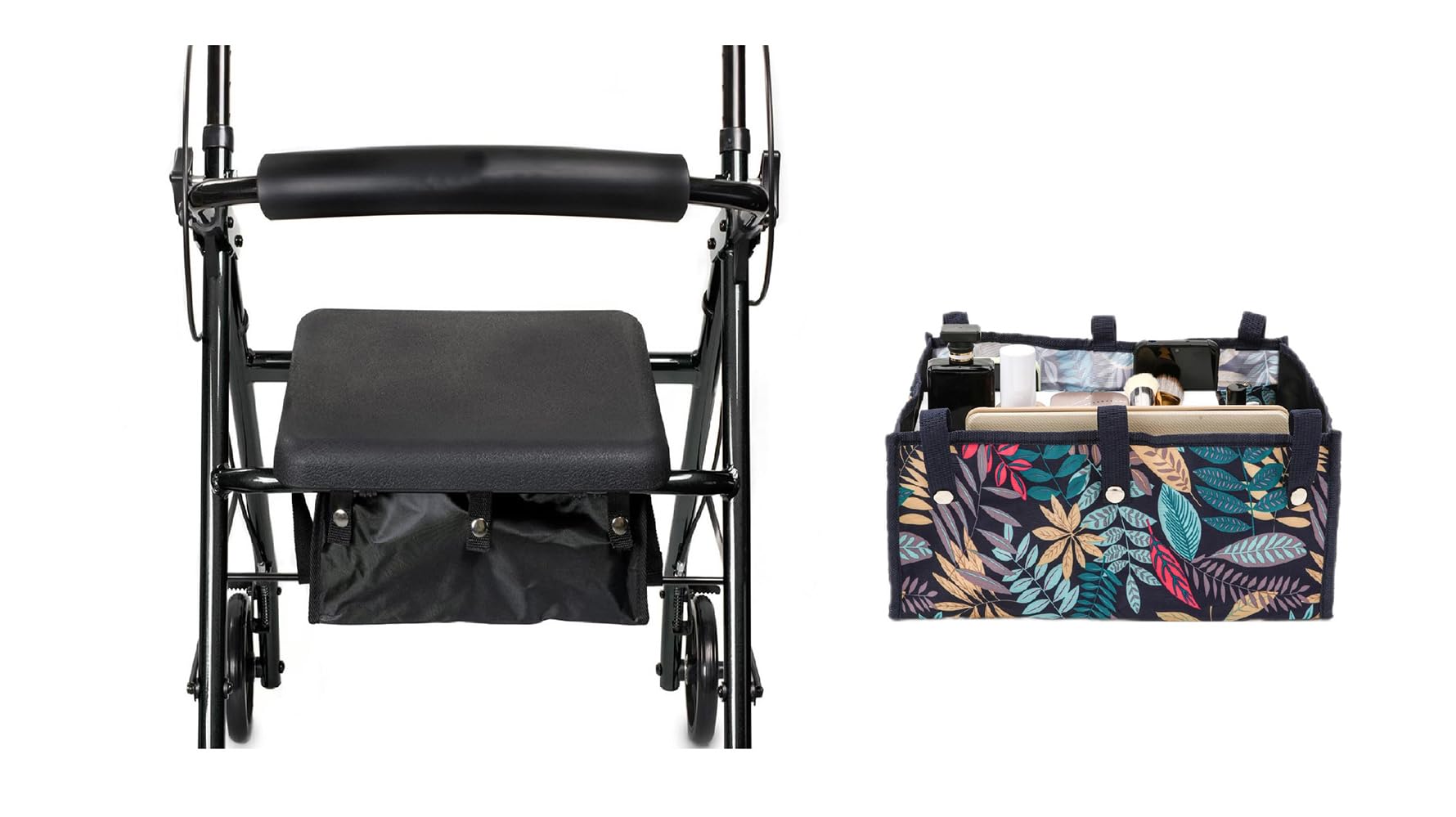 **Rollator Storage Bag Under Seat - Walker Accessories for Folding Walkers, Replacement Medical Basket for Seniors (Flower, Medium) | Perfect for Daily Use, Travel & Mobility Assistance**