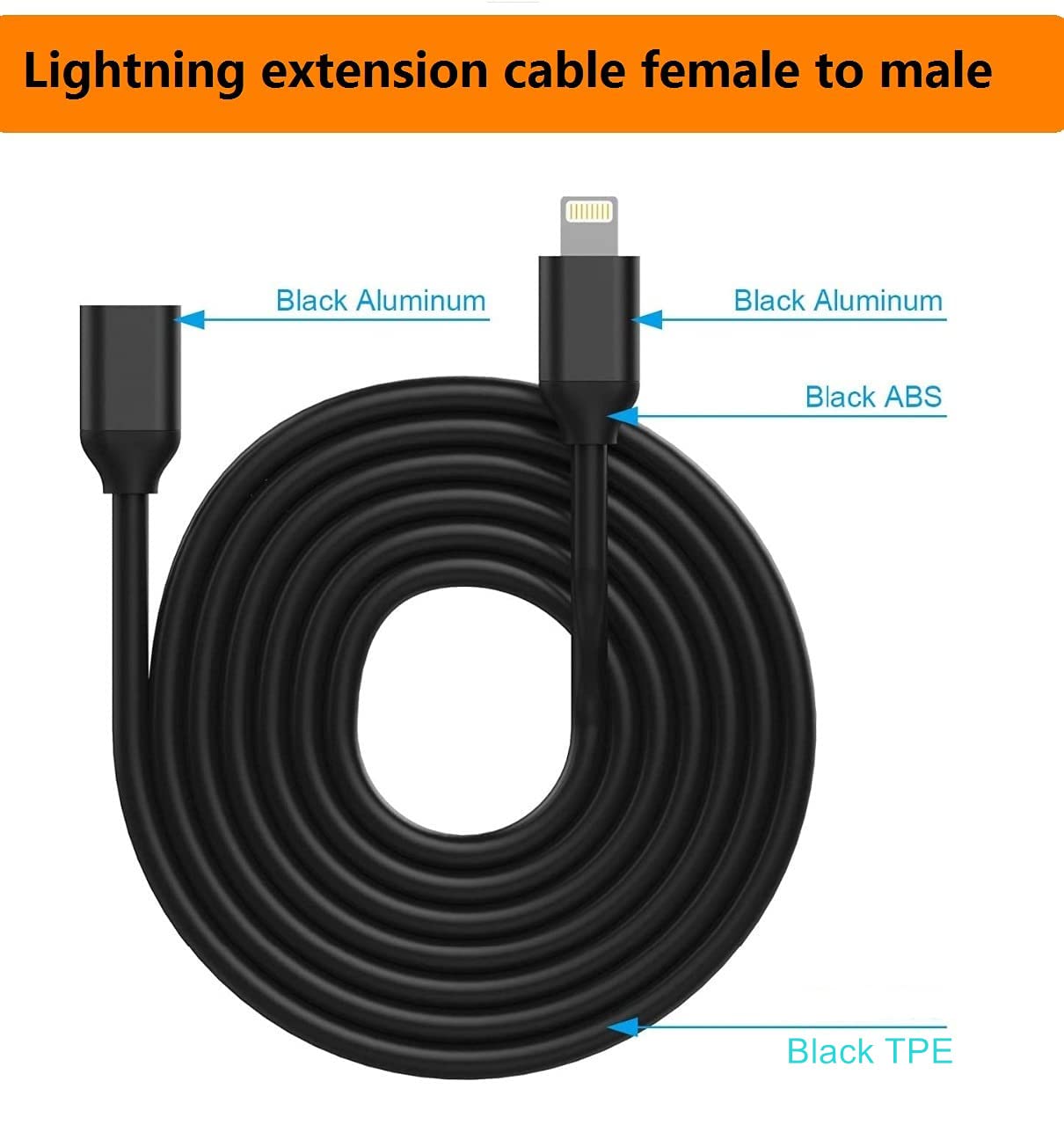NBYILONG 3.3FT Lightning Extension Cable for iPhone - Fast Charging & Data Sync, Supports Audio/Video/Pictures - Durable Black Charger Extender (Perfect for Home, Office & Travel Use)