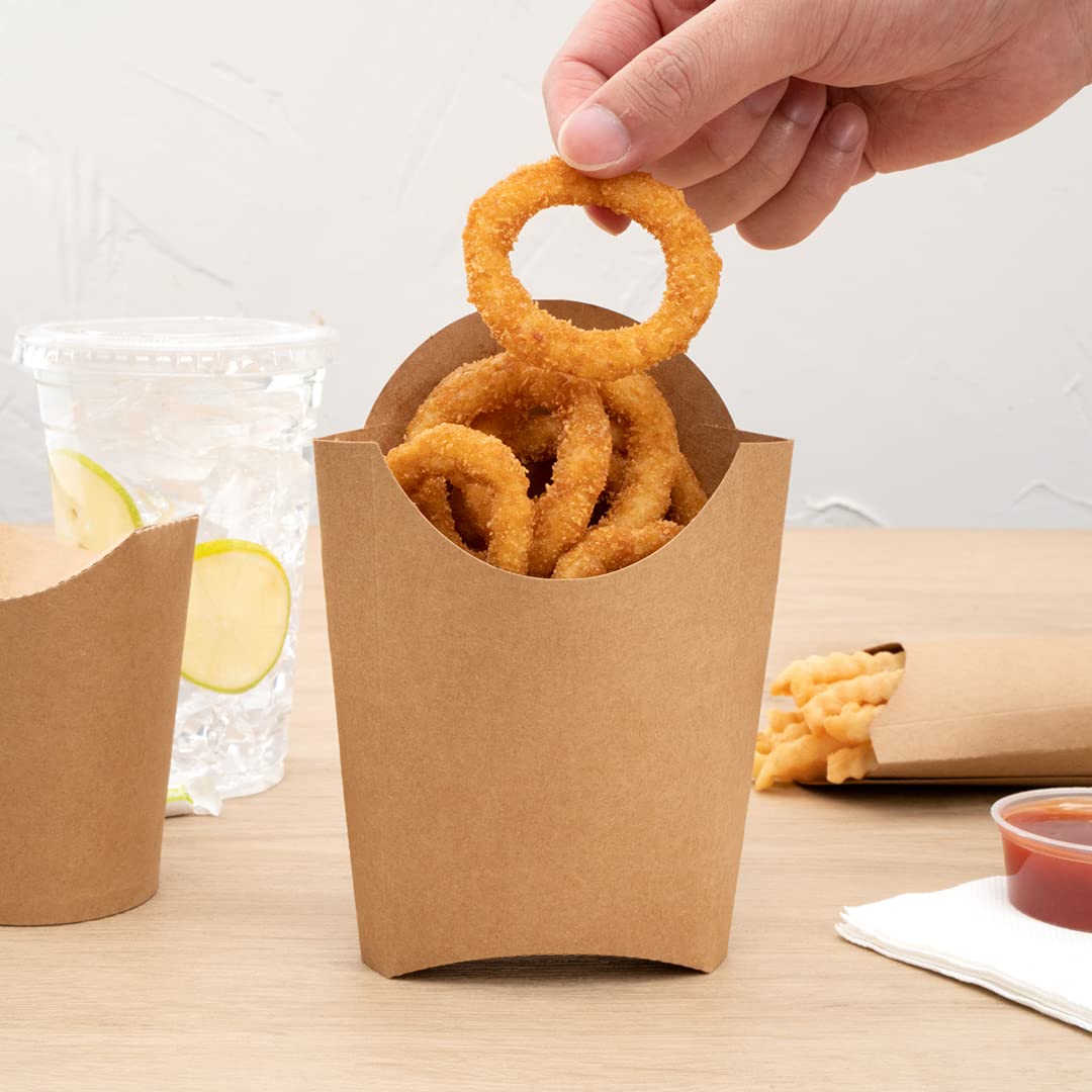 Eco-Friendly 4oz Kraft Paper French Fry Cups - 100-Pack Disposable Snack Containers for Fries, Onion Rings, Popcorn & Cookies | Stackable, Sustainable 4.7x3.5x5.1 Inch Food Holders | Perfect for Restaurants, Food Trucks, Movie Nights & Parties