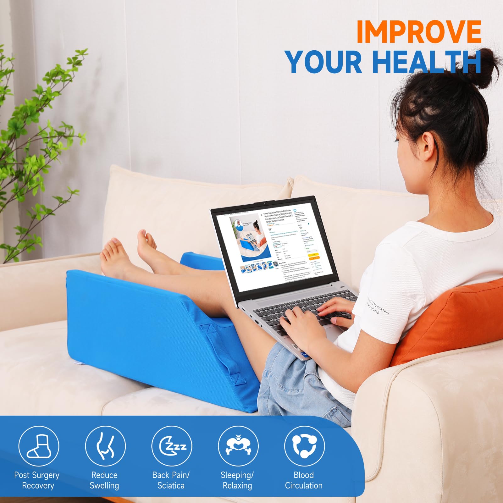 Fanwer Leg Elevation Pillow for Post-Surgery Recovery, Knee Replacement Support - Adjustable Leg Rest Pillow for Swelling Relief, Injury Recovery & Comfortable Sleep - Ideal for Bed Rest, Home Care & Physical Therapy (Blue, 2-Pack)
