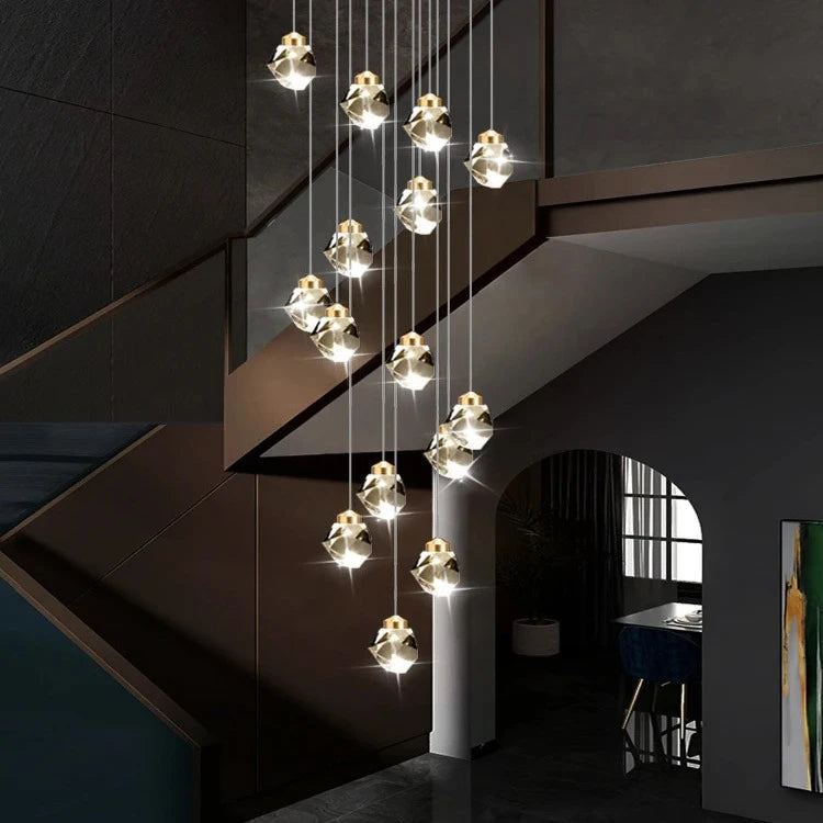 Modern Crystal Pendant Light for Staircase - Elegant Ceiling Lighting Fixture for Hallway, Foyer & Home Decor