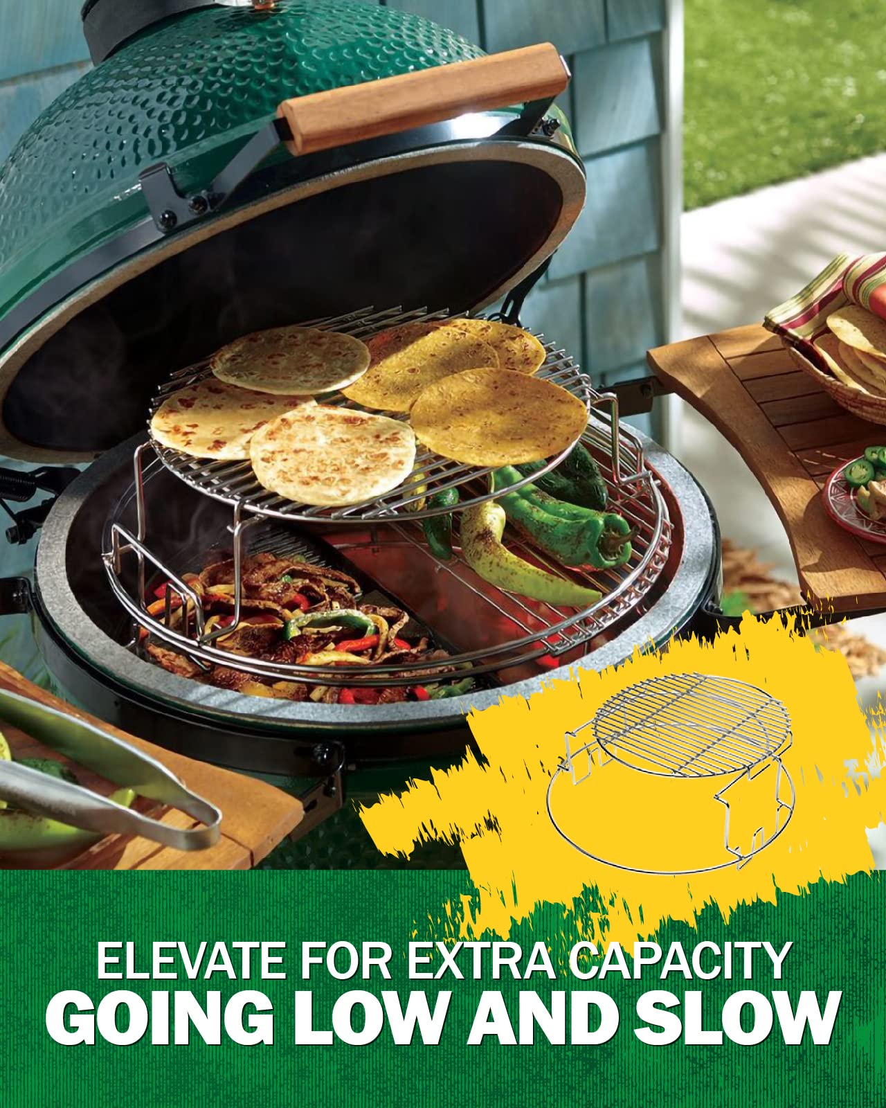 BBQ Expander Rack Kit for Large Green Egg Grill - 2-Piece Multi-Function Rack, Conveggtor Basket & Half-Moon Grids | Heavy-Duty Stainless Steel Kamado Grill Accessories | Perfect for Smoking, Grilling & Baking