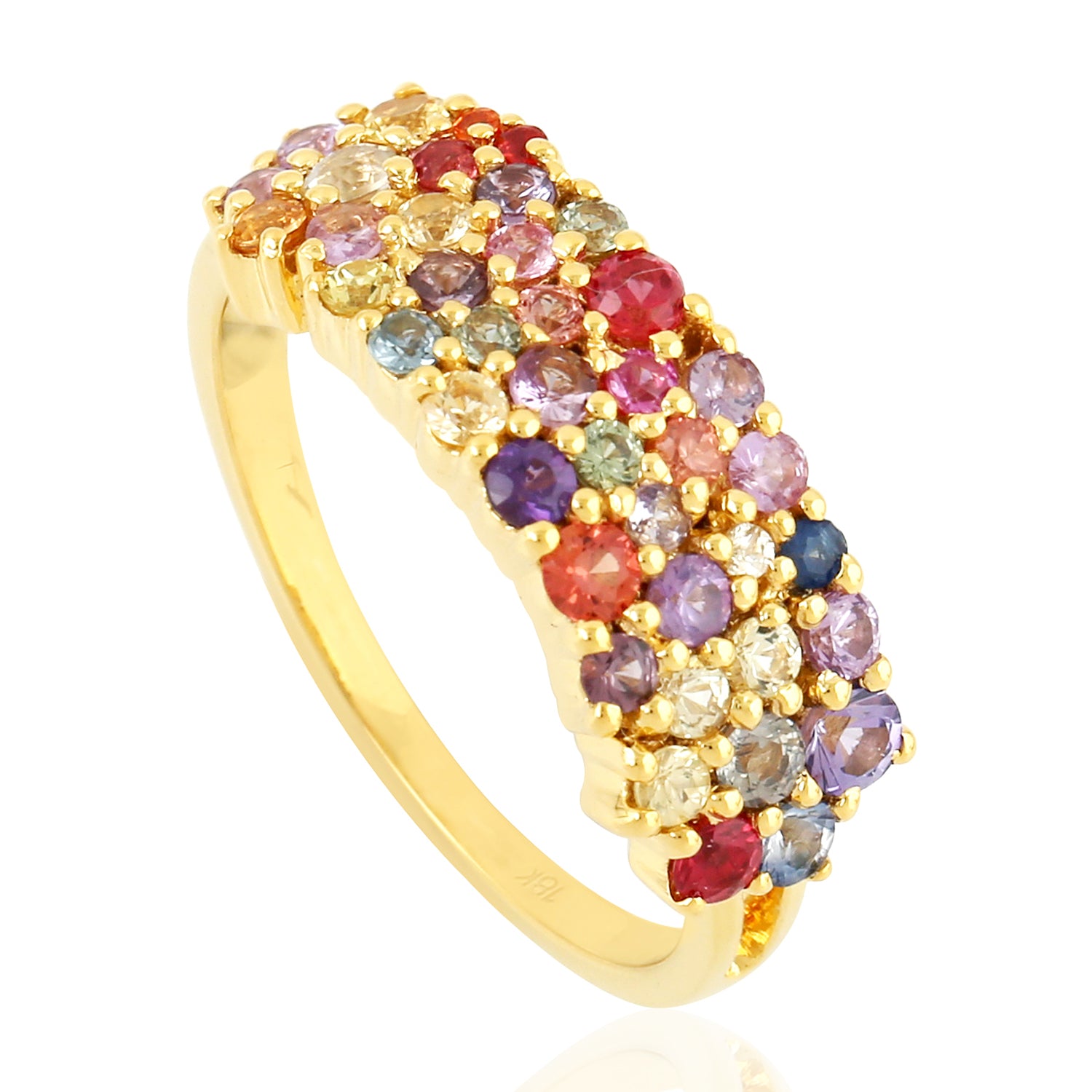 18K Yellow Gold Prong Set Multicolor Sapphire Handmade Band Ring for Women | Elegant Stackable Jewelry Gift for Anniversary, Wedding & Special Occasions