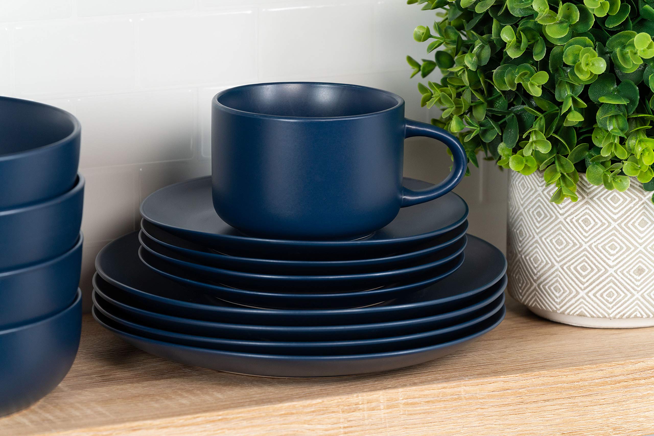 10-Piece Strawberry Street Wazee Matte Coupe Dinnerware Set - Midnight Blue Modern Dinner Plates, Salad Plates & Bowls - Perfect for Casual Dining, Entertaining & Everyday Use