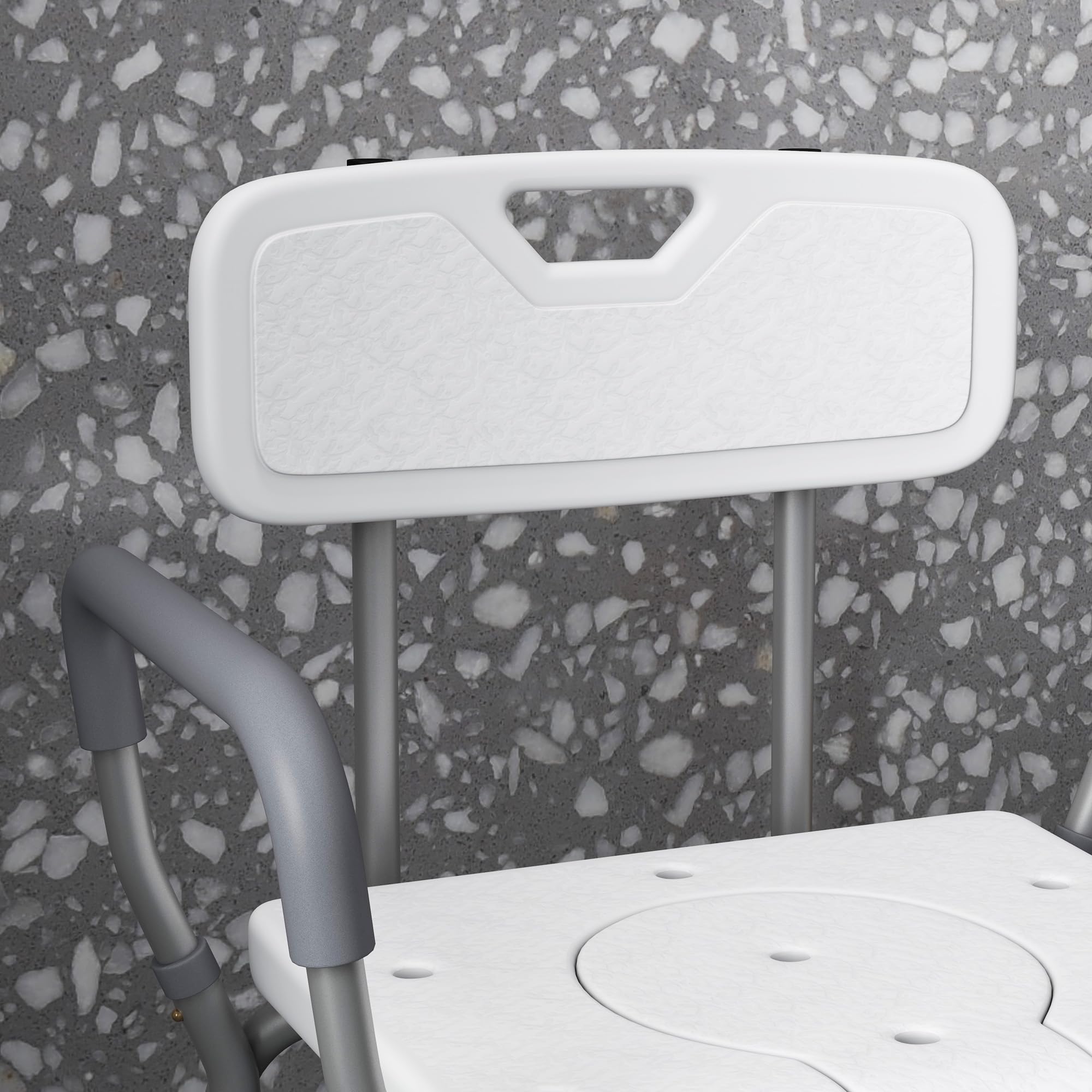 HOMCOM 3-in-1 Adjustable Shower Chair with Backrest & Arms, Bedside Commode & Raised Toilet Seat - Non-Slip Rubber Feet for Elderly & Disabled - Safe Bathroom Mobility Aid for Seniors, Post-Surgery Recovery & Home Care (White)