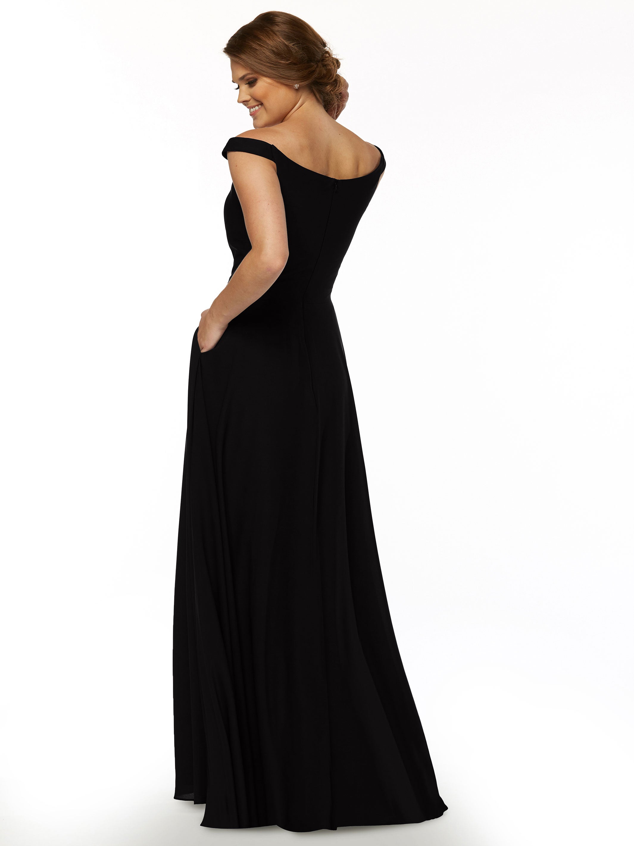 Elegant Off-the-Shoulder Stretch Chiffon A-Line Bridesmaid Dress - Perfect for Weddings, Parties & Formal Events (Style 83005)