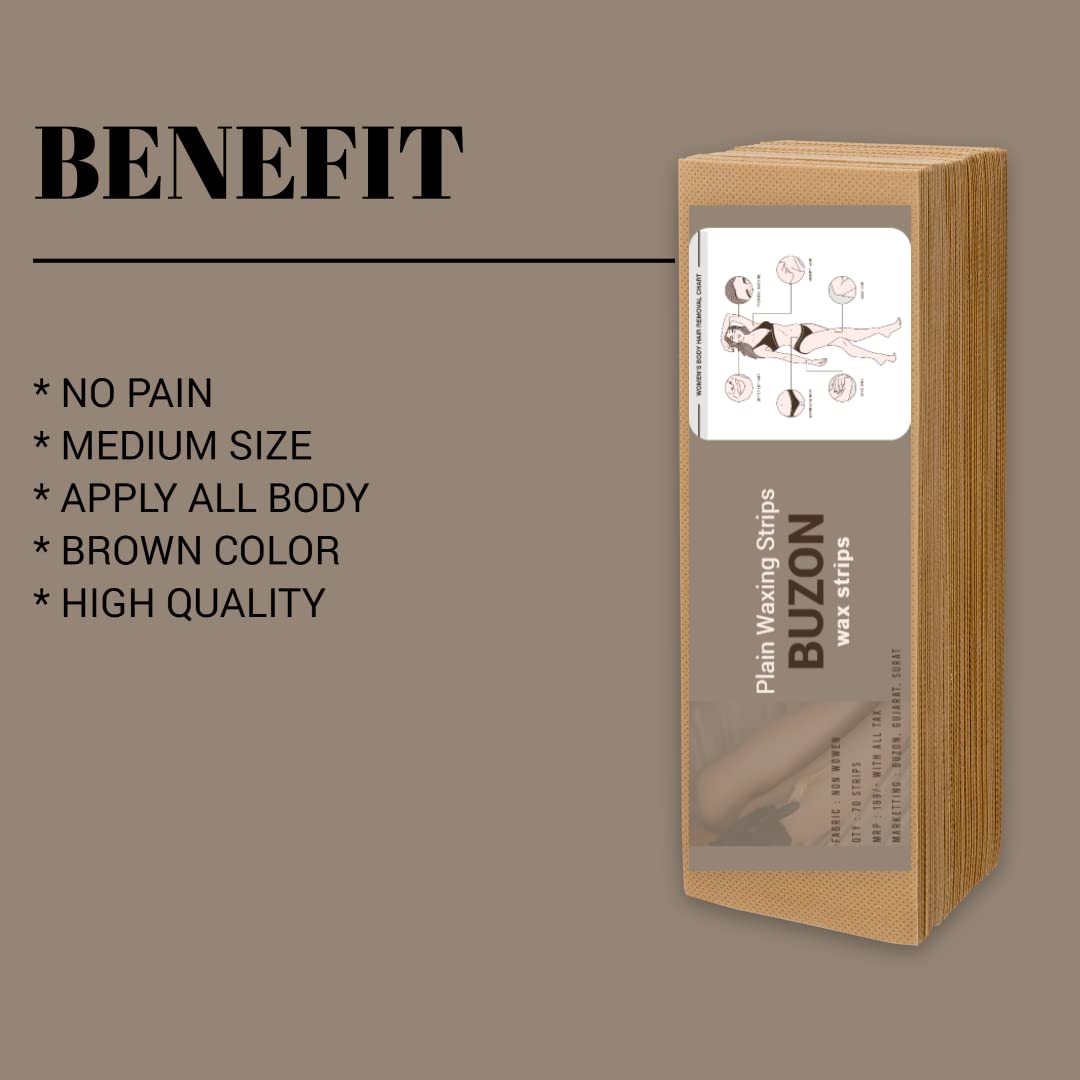 Buzon Women's Waxing Strips for Hair Removal - 140 Count Beige Wax Strips | Painless Facial & Body Hair Removal | Smooth Skin for Bikini, Legs, Arms & Underarms