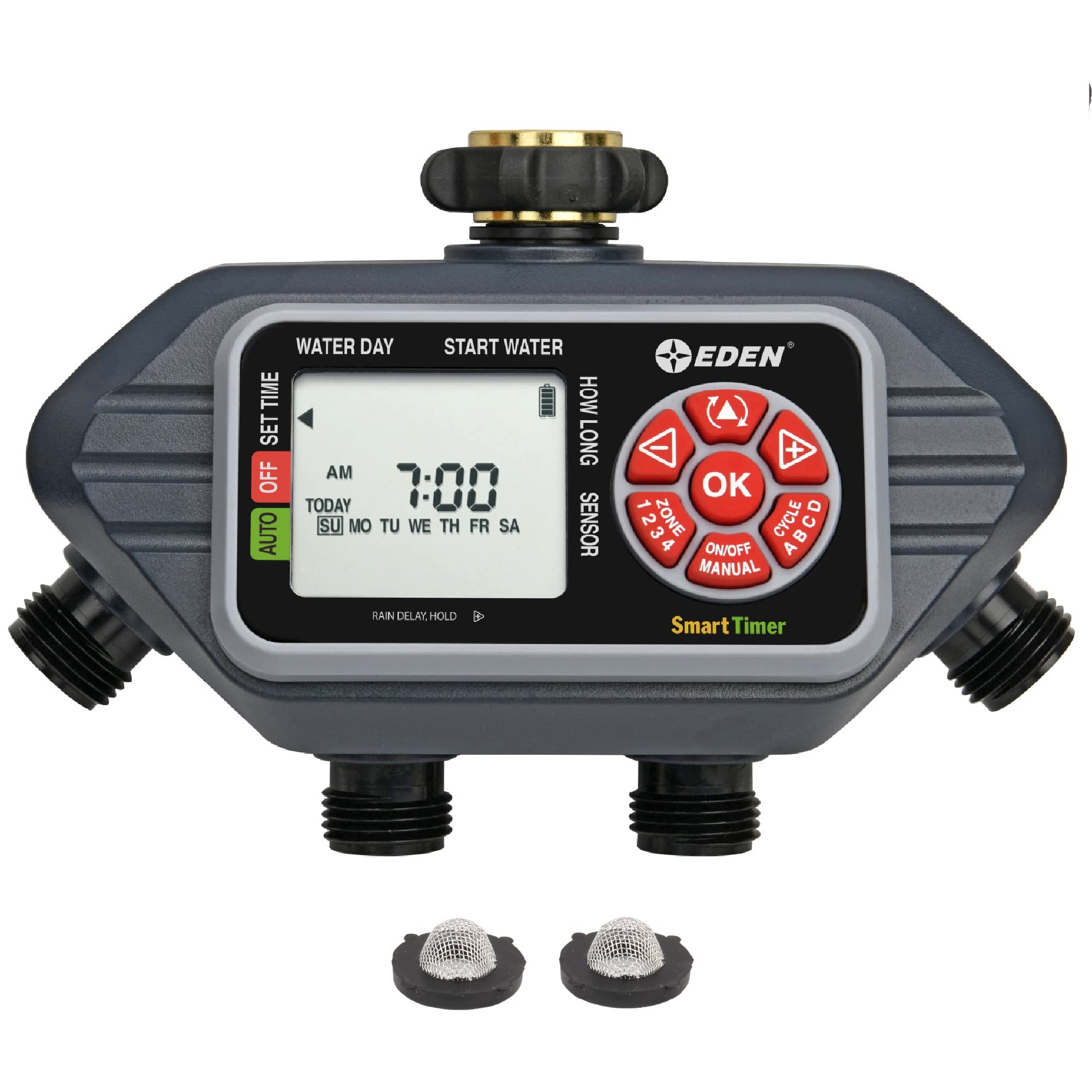**Eden 93413 4-Zone Programmable Digital Water Timer with Wireless Soil Moisture Sensor – Smart Irrigation for Lawns, Gardens & Greenhouses**