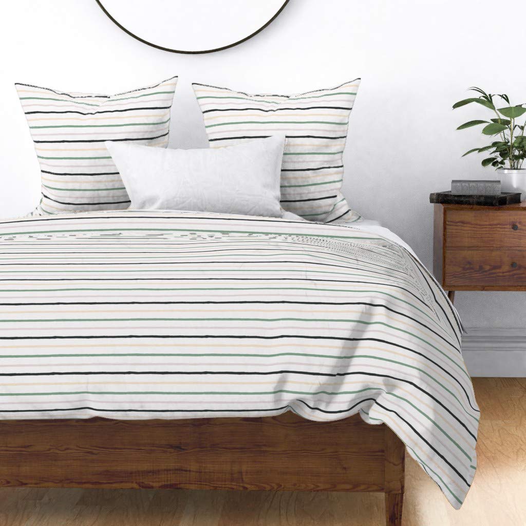 Custom Striped Cotton Sateen Duvet Cover Twin Size - Abstract Geometric Print Gender Neutral Bedding for Nursery & Guest Room | Spoonflower Premium Collection