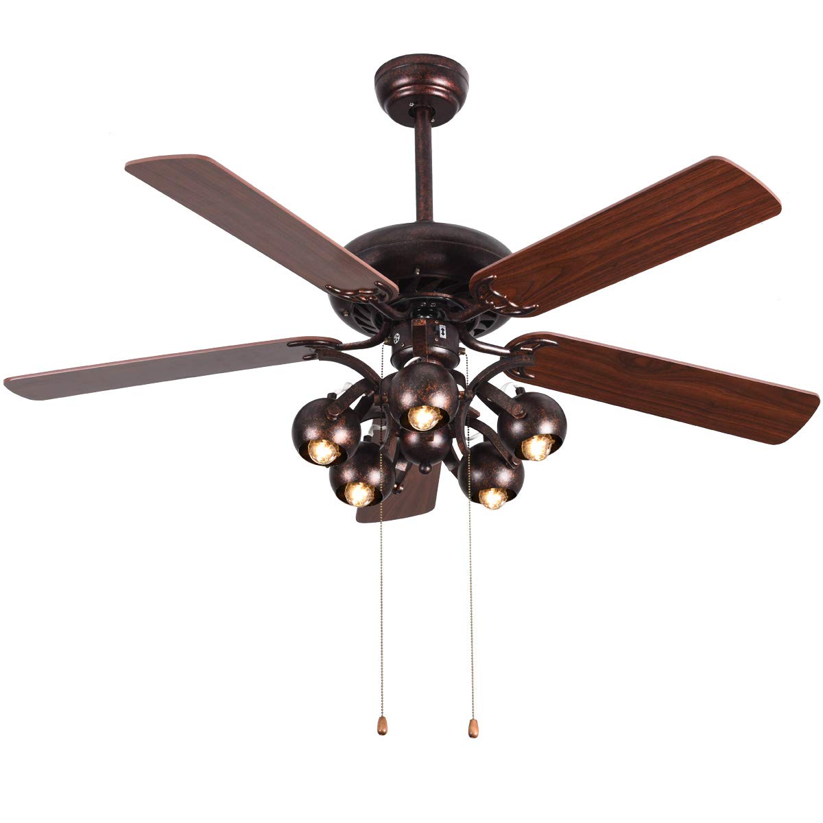 Tangkula 52 Inch Modern Ceiling Fan with Pull Chain Control - 5 Reversible Wood Blades, Elegant Metal Cover & Quiet Motor - Perfect for Bedroom, Living Room, and Office Spaces