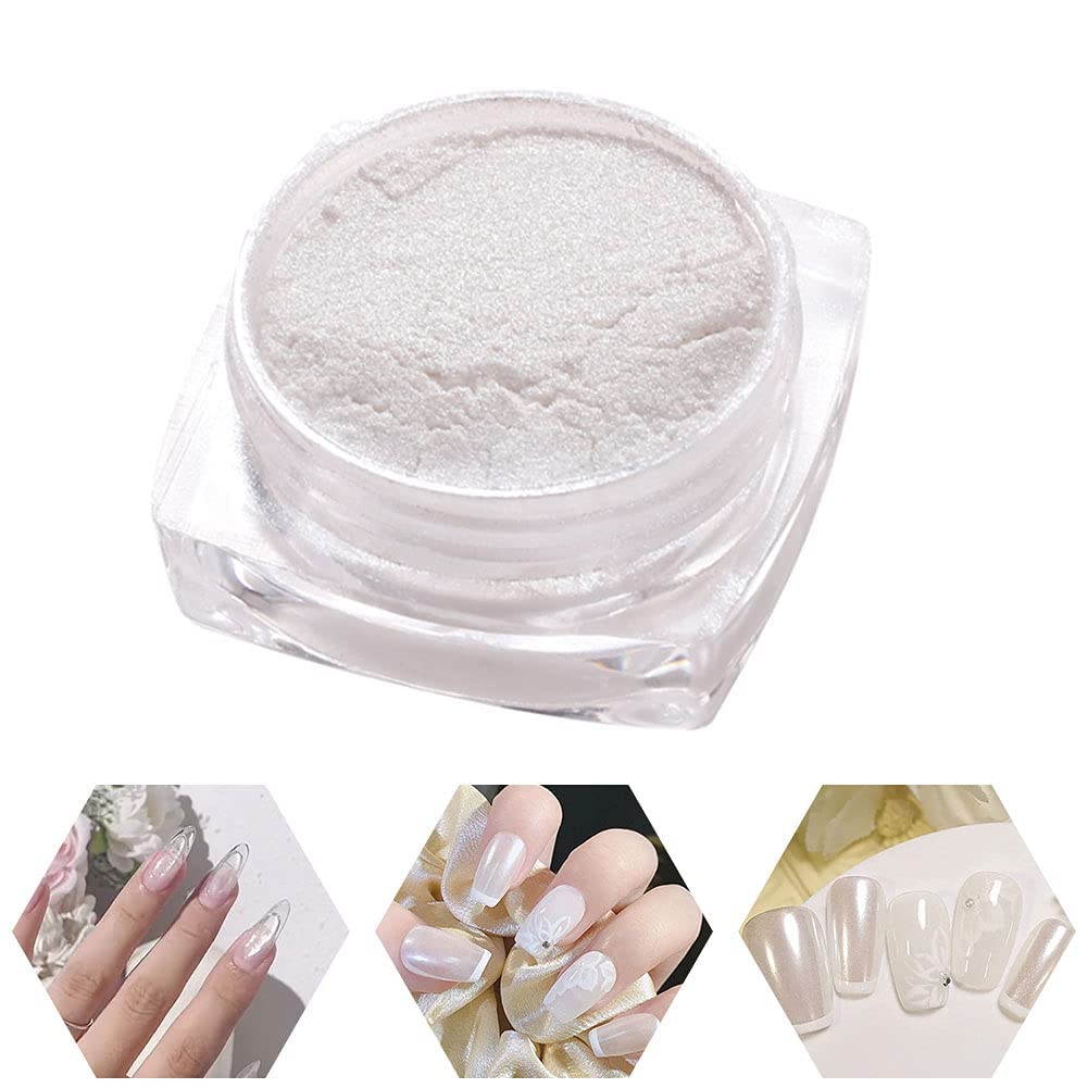 2 Boxes Pearl Nail Powder - Pearlescent White Nail Art Pigment with High Gloss Glitter & Holographic Ice Aurora Effect | DIY Chrome Powder for Home Manicure, Salon Nail Art Decoration | Perfect for Gel Polish, Acrylic Nails & Professional Nail Designs