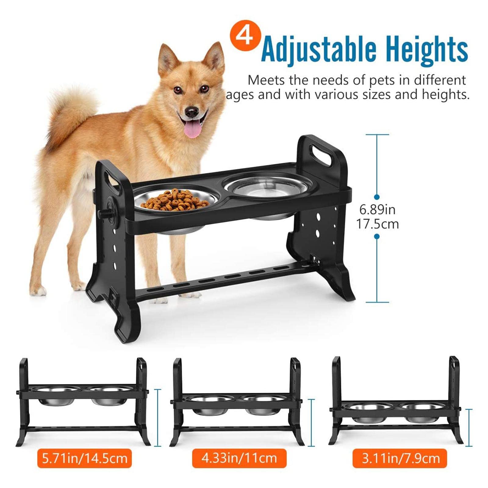 Non-Slip Elevated Dog Bowls - Adjustable Height Raised Pet Feeder for Small, Medium & Large Dogs - Perfect for Mealtime Comfort & Joint Health - Ideal for Home, Kennel & Travel Use