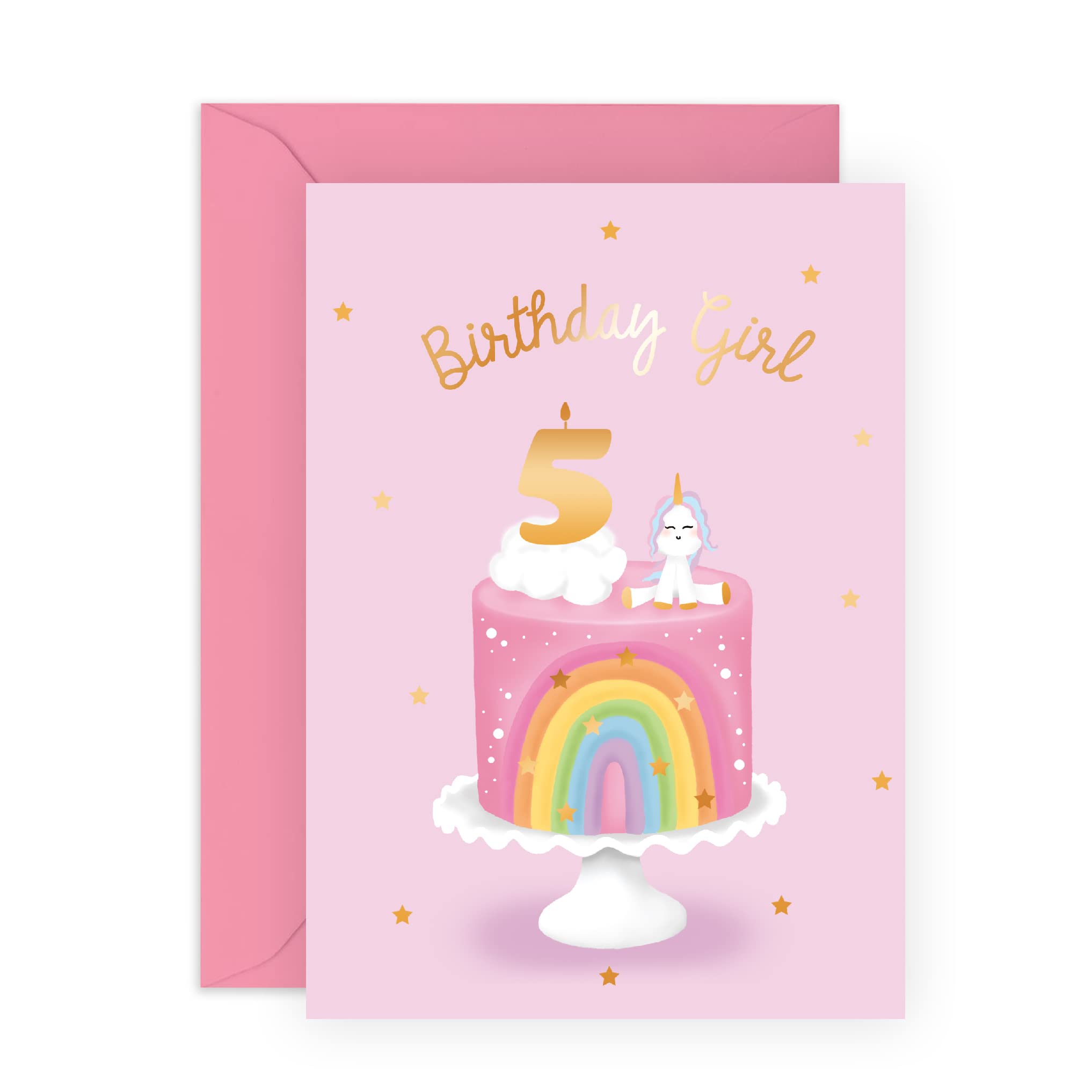 Happy 5th Birthday Card for Girls - Rainbow Cloud & Unicorn Design with Fun Stickers - Perfect Gift for Daughter, Granddaughter or 5-Year-Old Kids - Great for Birthday Parties, School Celebrations & Special Moments