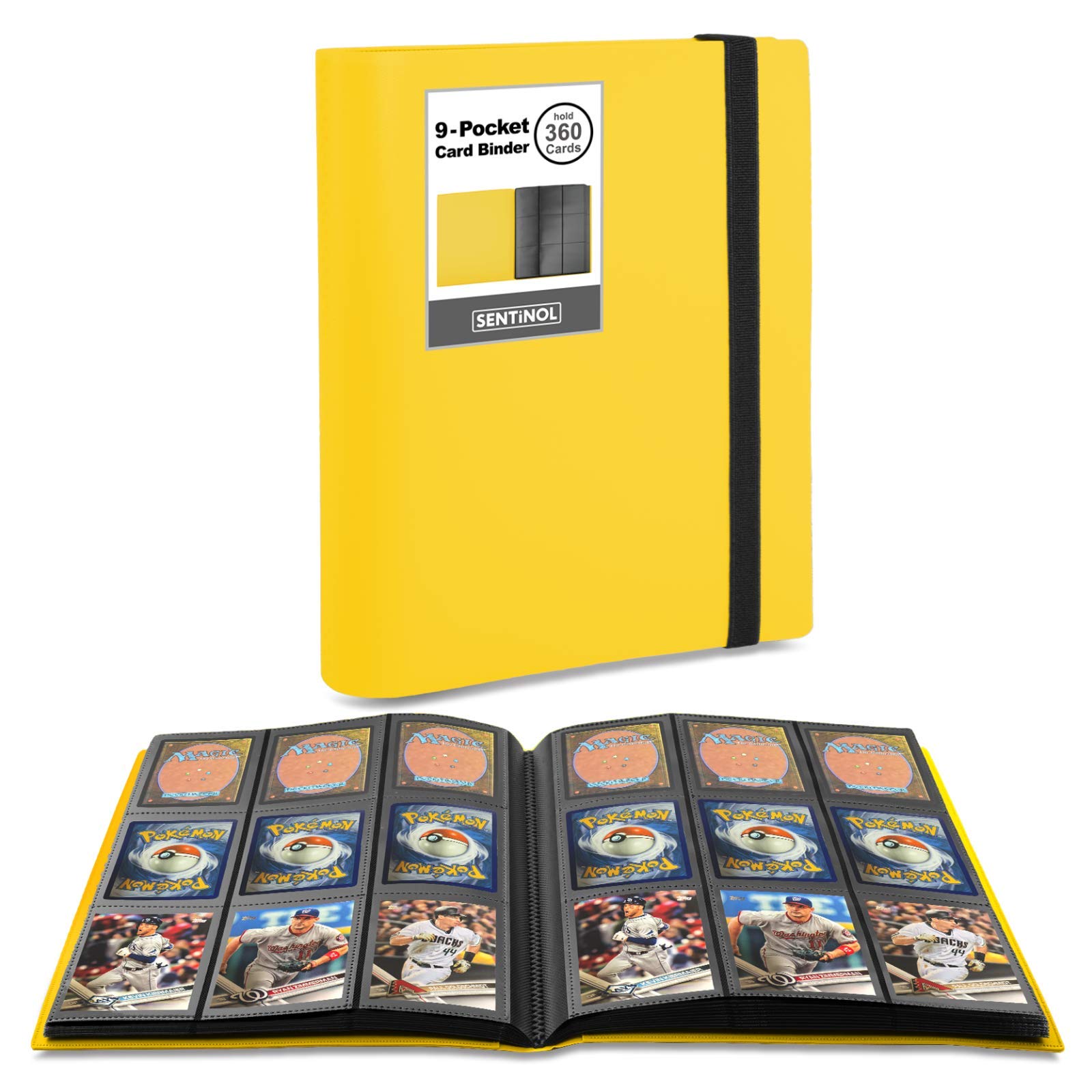 Sentinol 360-Card Pokemon Binder with Premium Sleeves - Trading Card Album for Pokemon, Magic, Baseball & Yugioh Cards (Yellow, 1 Pack) - Perfect for Collectors, Tournaments & Card Storage