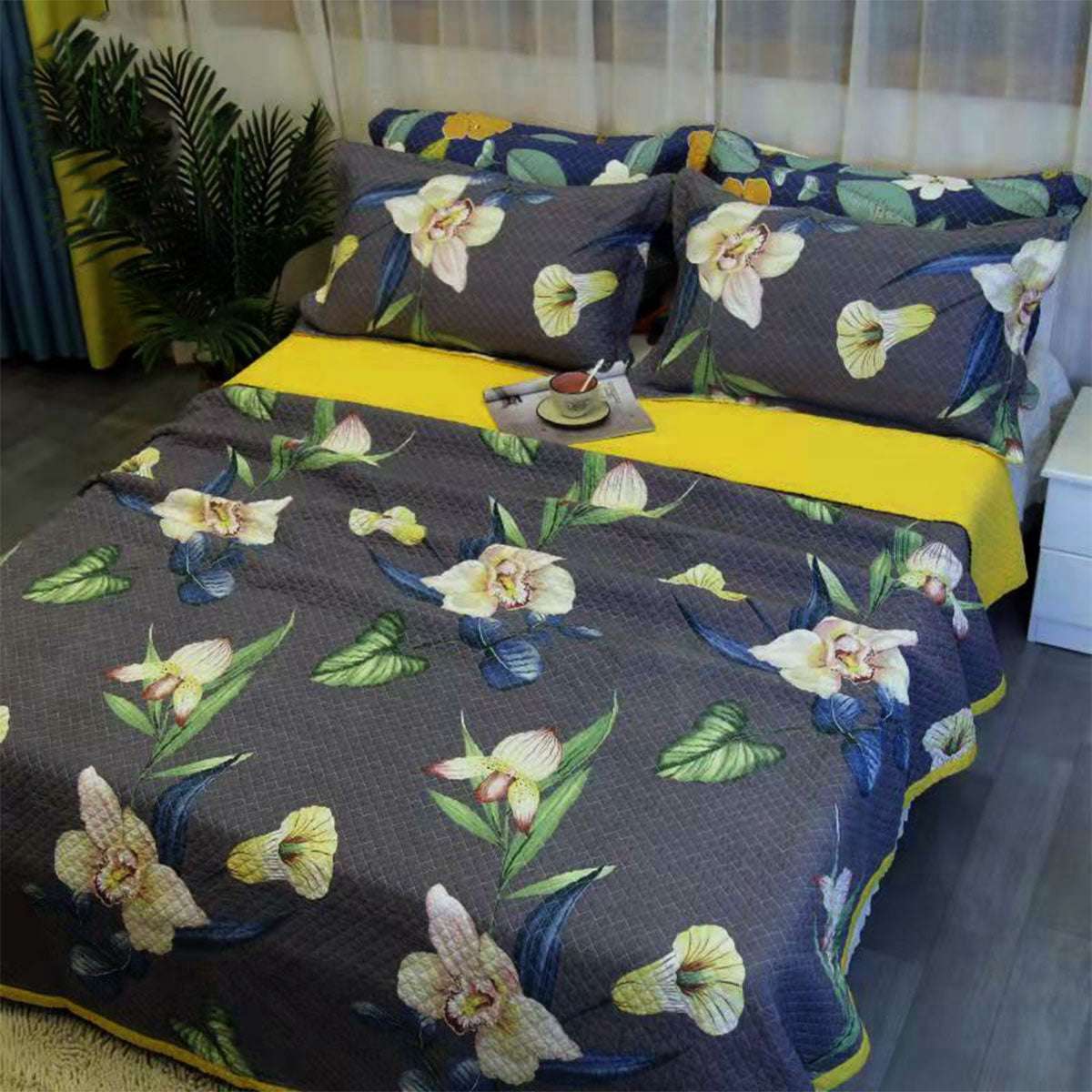 100% Cotton Embroidered Orchid Queen Coverlet Set - Soft & Breathable Bedding for All Seasons | Perfect for Master Bedroom, Guest Room, or Dorm Decor