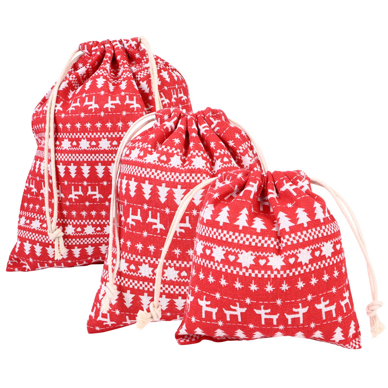 DOITOOL 3-Piece Cotton Linen Storage Bag Set - Cartoon Design Home Organization Bins (Red) for Christmas Decor, Gift Wrapping & Seasonal Storage
