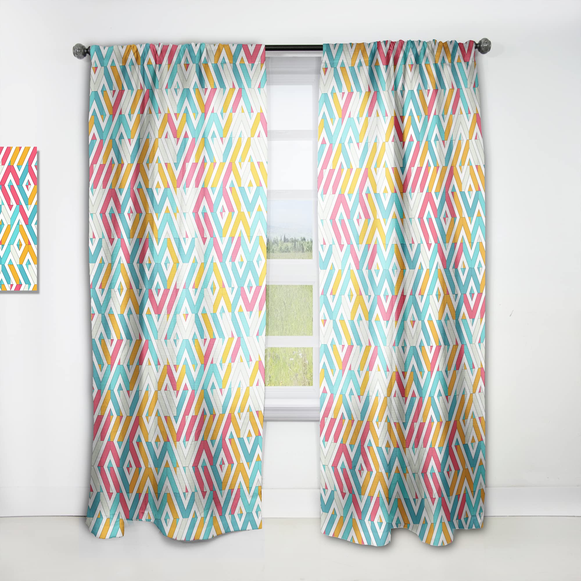 DesignQ Abstract Retro Geometry Thermal Insulated Curtains - Single Panel 52x95 Inches - Blackout Drapes for Bedroom & Living Room - Perfect for Home Decor, Privacy & Light Control