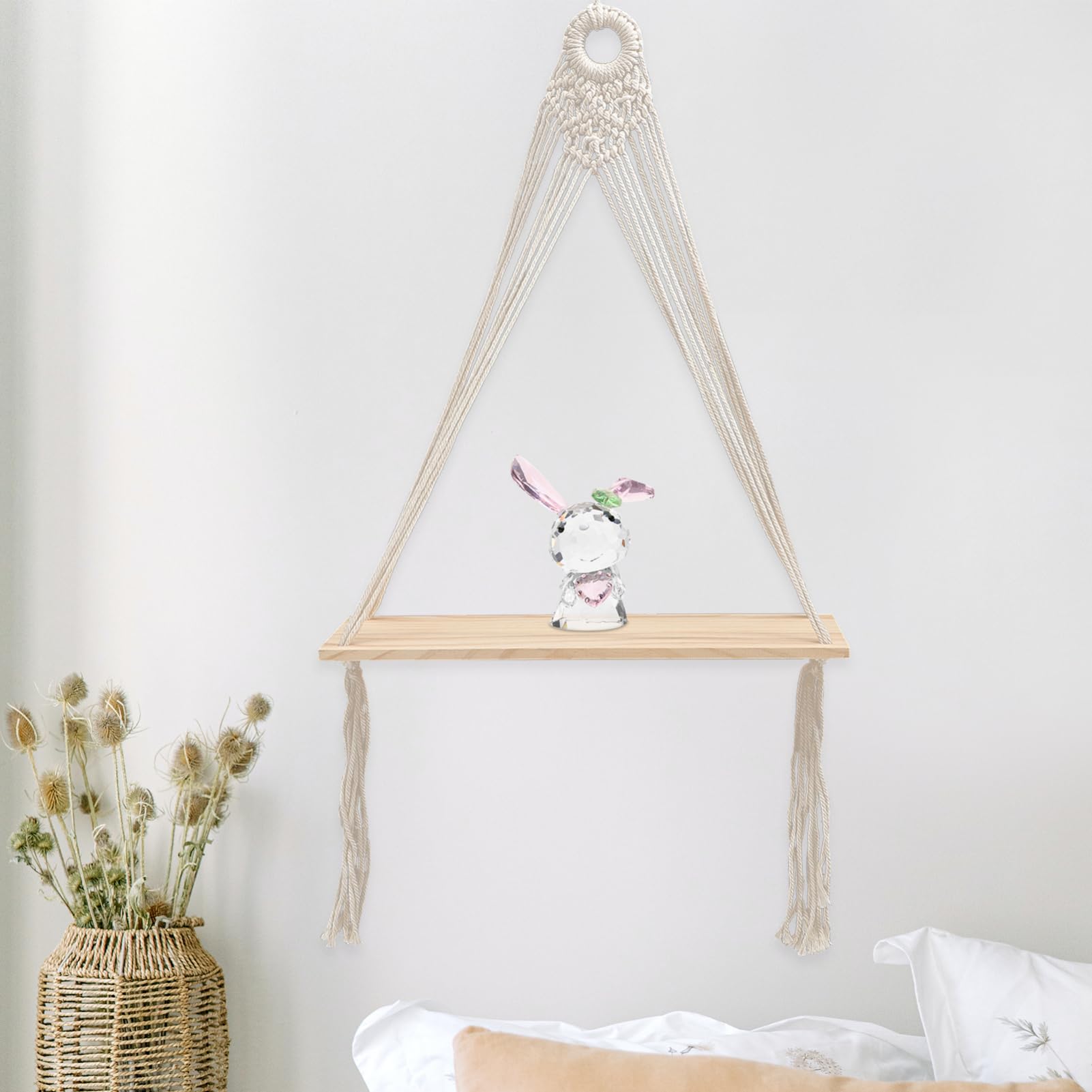 Nordic Style Macrame Wall Hanging Shelf - Handmade Floating Plant Shelf for Home Decor | Perfect for Living Room, Bedroom & Bathroom Organization