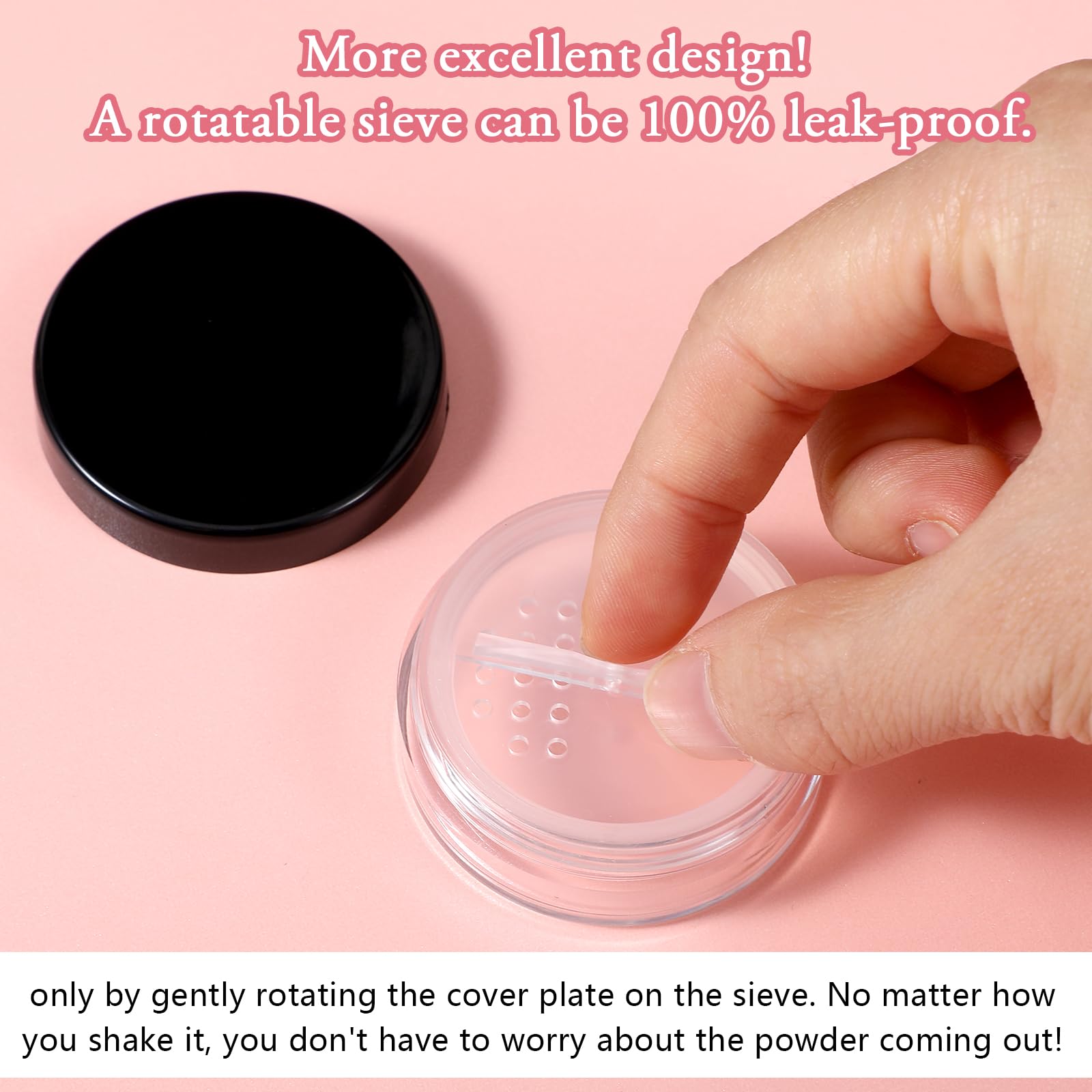4Pcs 10ml/0.34oz Empty Travel Powder Containers with Rotatable Sifter & Screw Lid - Refillable Loose Powder Dispenser for Makeup, Cosmetics & DIY - Perfect for On-the-Go Touch Ups, Travel & Home Use