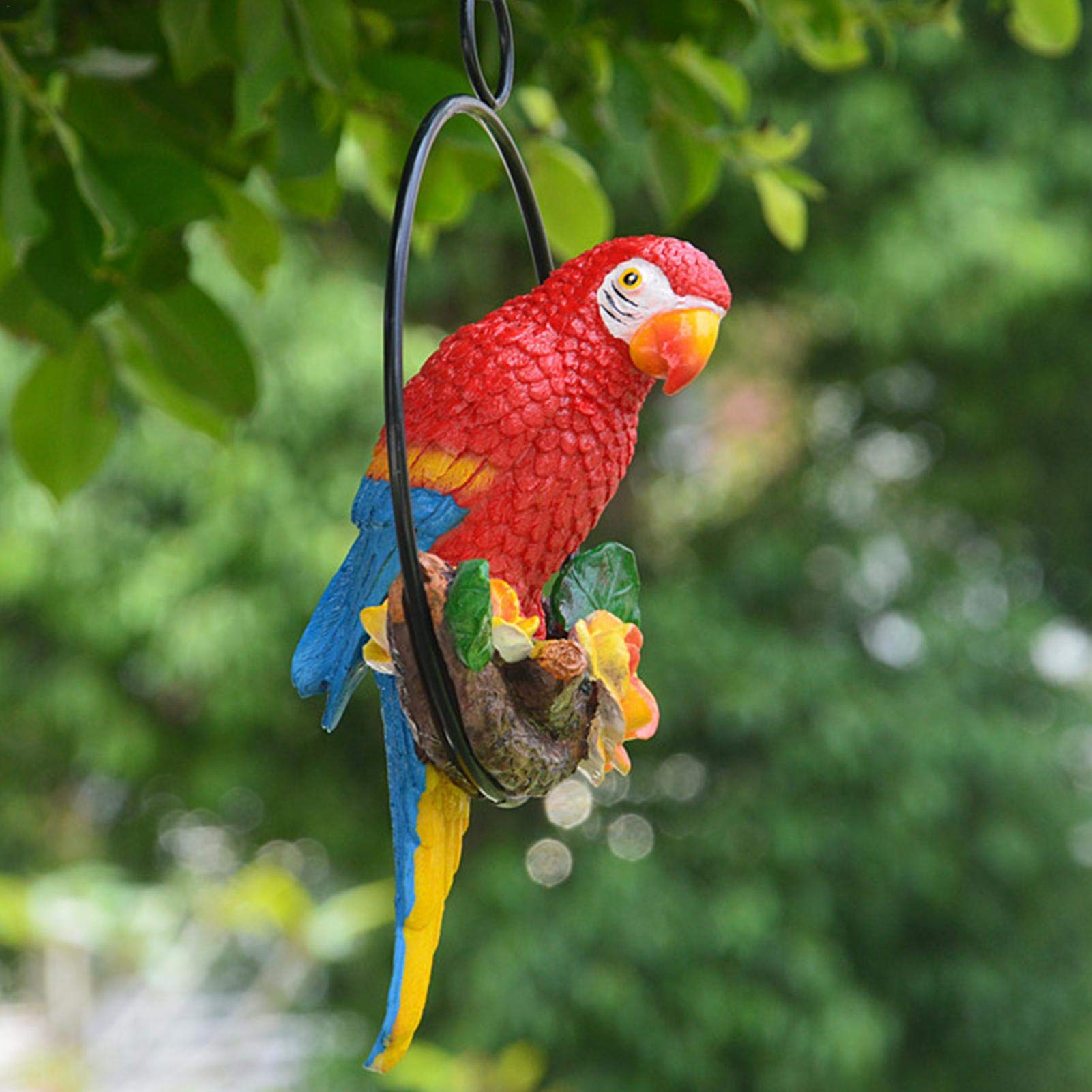 Metal Macaw Parrot Sculpture on Branch - Hanging Tropical Bird Figurine for Patio, Garden & Home Decor | Nature Lover Gift & Collector's Item (Red) | Perfect for Outdoor Spaces, Bird Enthusiasts & Tropical-Themed Interiors
