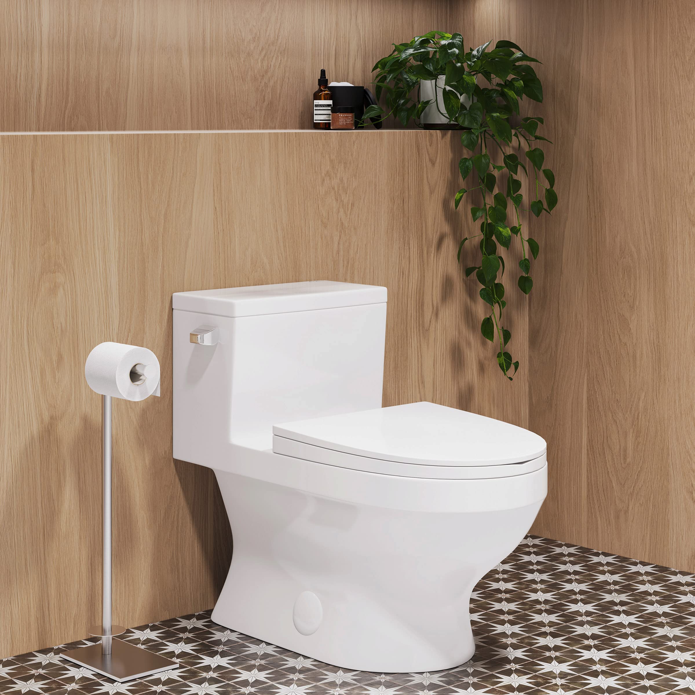 Clichy One-Piece Elongated Toilet with Side Flush | 1.28 GPF Water Efficient | Perfect for Small Bathrooms & Modern Homes