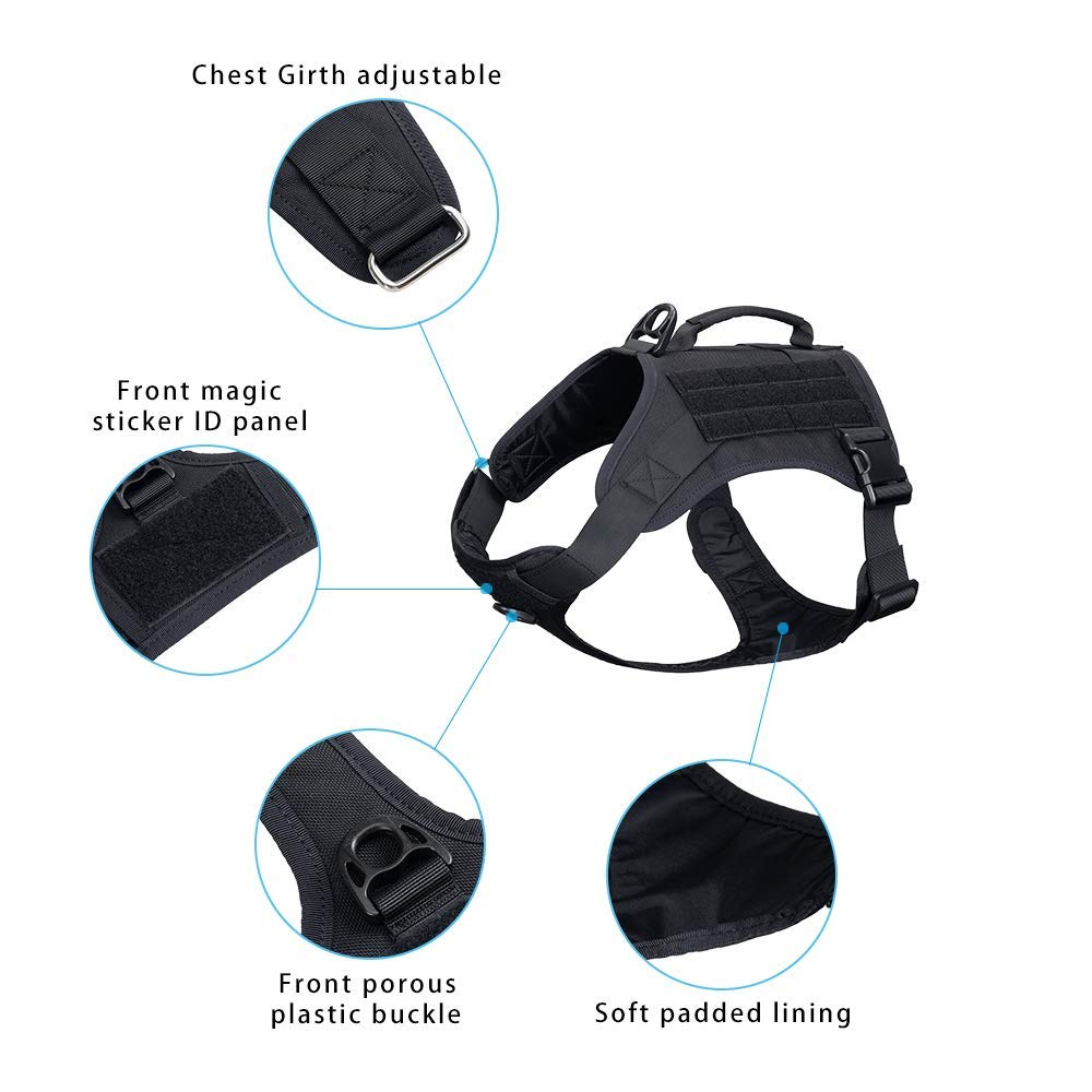 EXCELLENT ELITE SPANKER Tactical Dog Harness Vest with Handle - Adjustable Military Training Harness for Small, Medium & Large Dogs - No Pull Design (Black, Large) - Perfect for Outdoor Adventures, Hiking & Police K9 Training