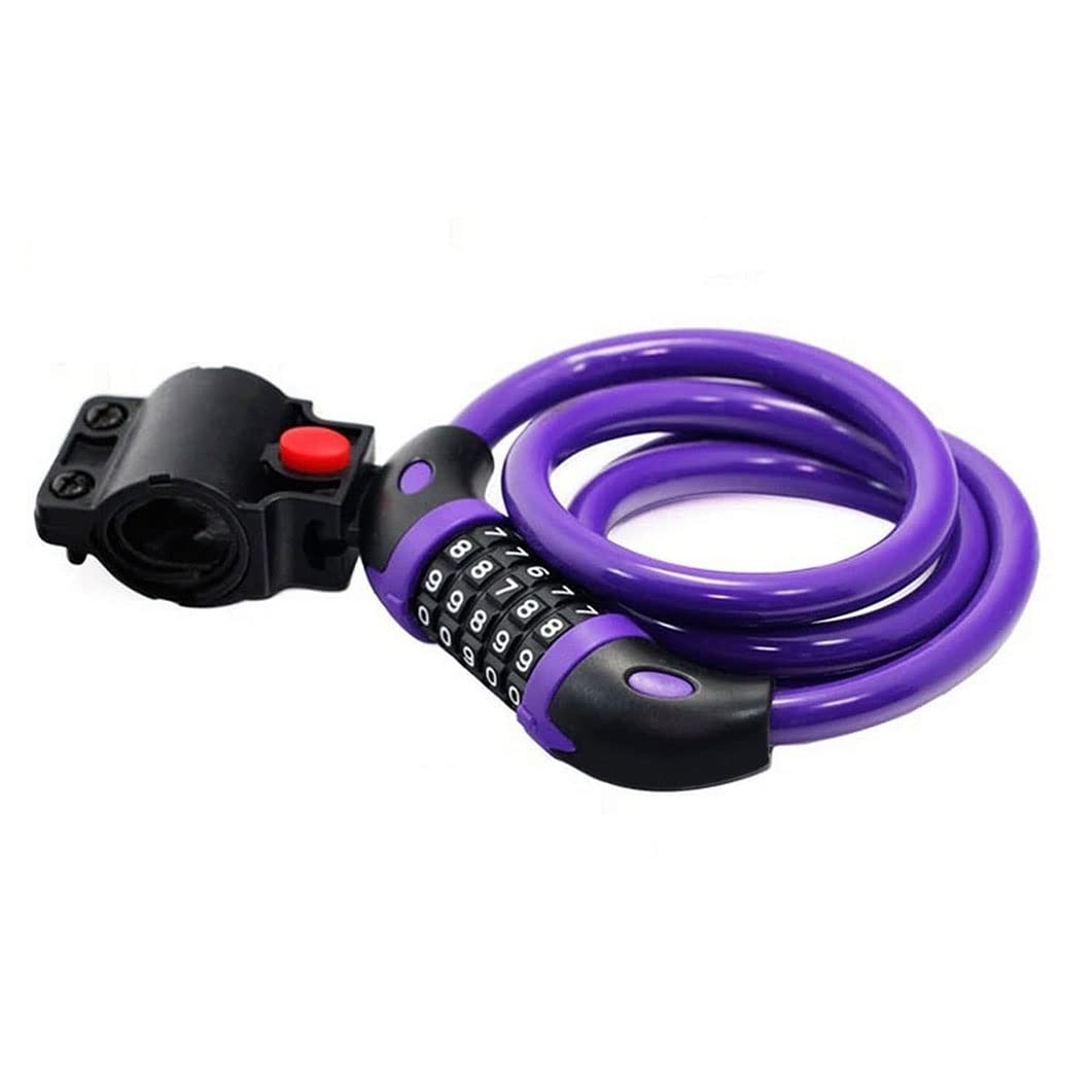 WENZHE 5-Digit Combination Bike Lock - Lightweight & Secure Cable Lock for Bicycle, Mountain Bike, Scooter (Purple) | Perfect for Commuting, Campus, Travel & Outdoor Cycling