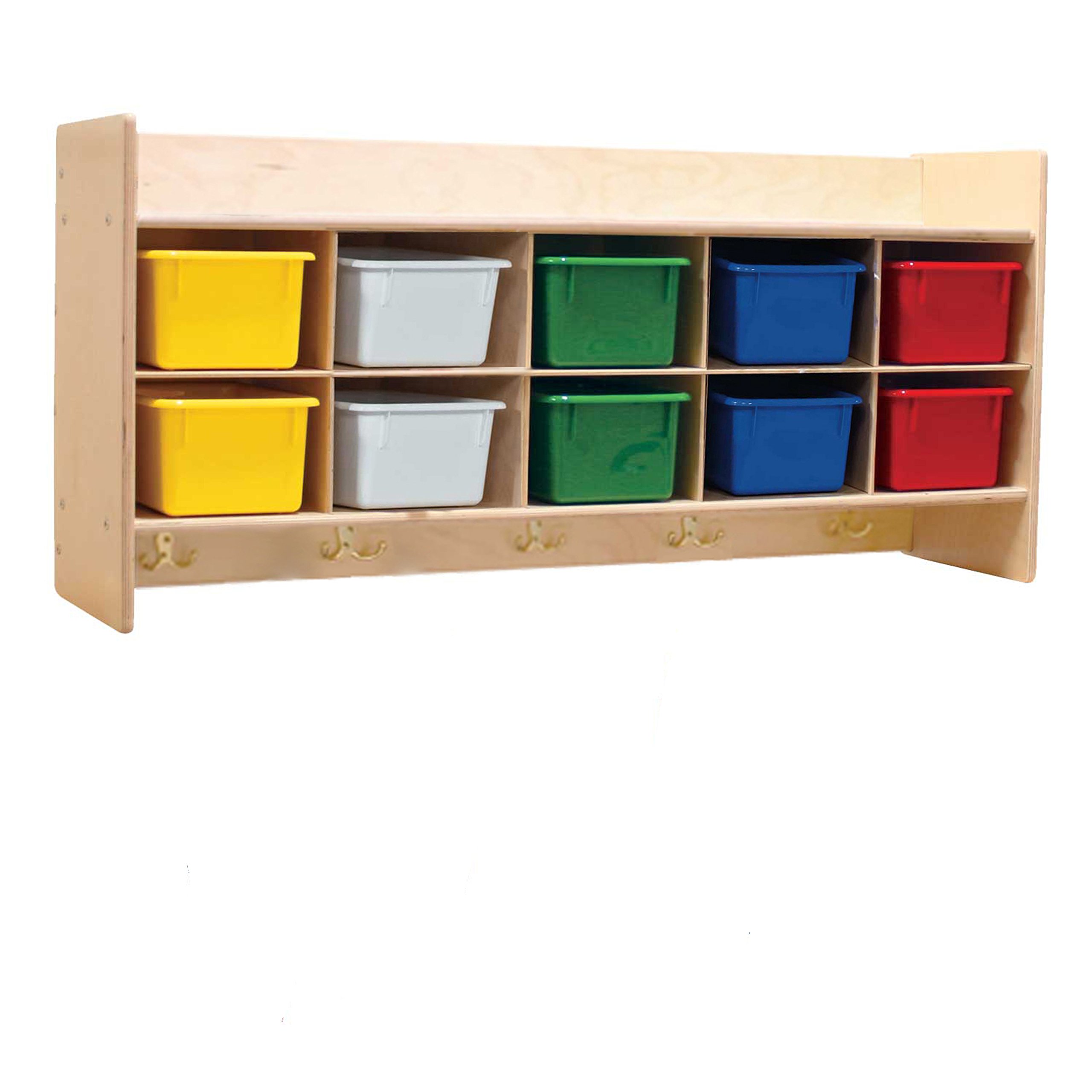 Contender 10-Section Wall Mounted Storage Cabinet with Plastic Bins - 100% Birch Plywood Organizer for Home, School & Classroom - Perfect for Toy Storage, Craft Supplies & Homeschool Organization