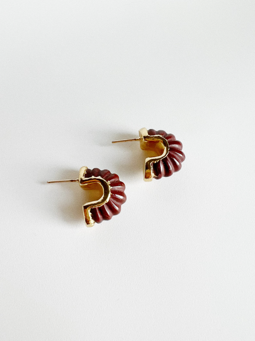 Natural Carnelian & Jasper Shrimp Hoop Earrings - Handmade Boho Jewelry for Women | Perfect for Beach Vacations, Summer Outfits & Boho Fashion