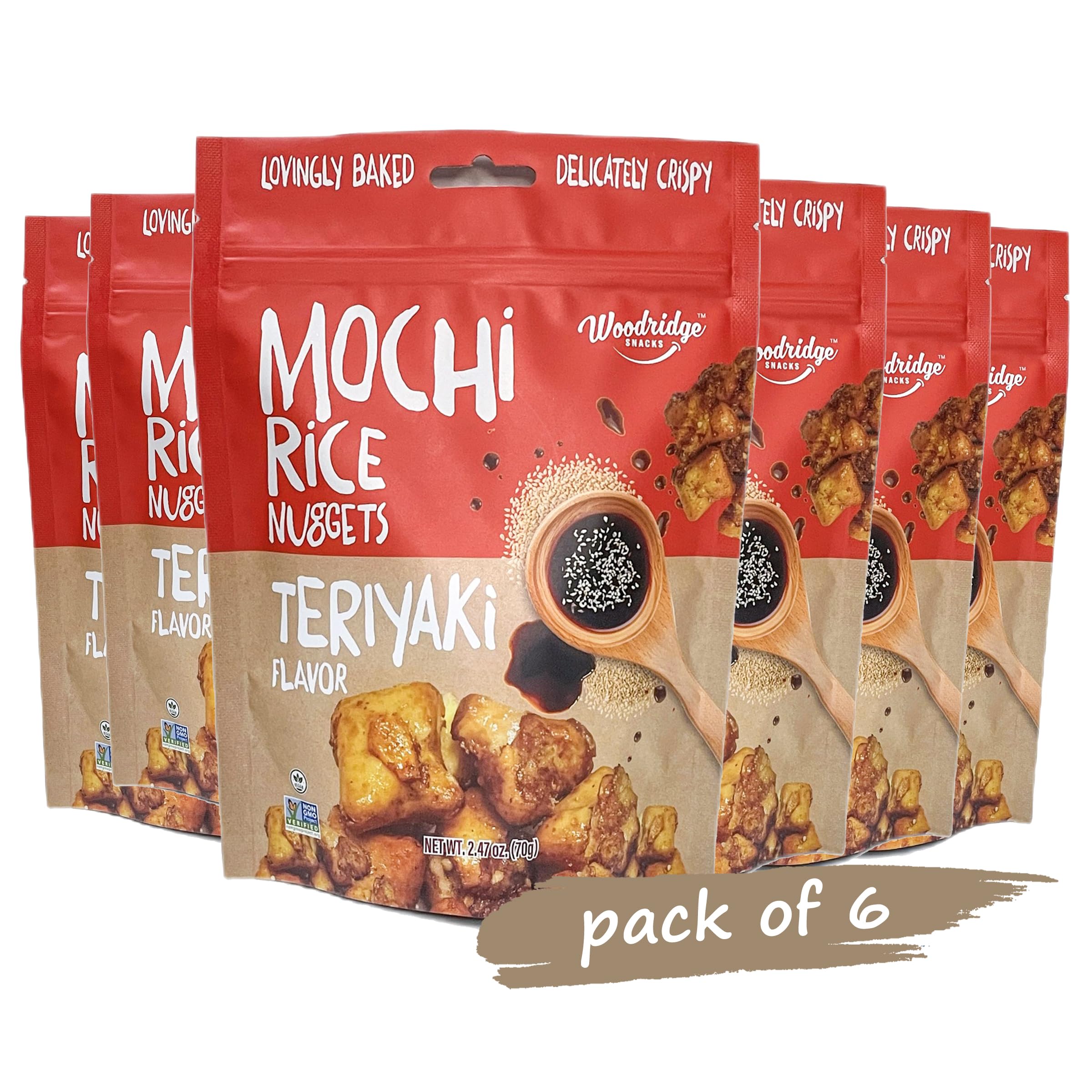 Woodridge Snacks Mochi Rice Nuggets Teriyaki Flavor - 6 Pack (2.47oz/70g Bags) | Crunchy Japanese Rice Crackers | Perfect for Parties, Snacking & On-the-Go