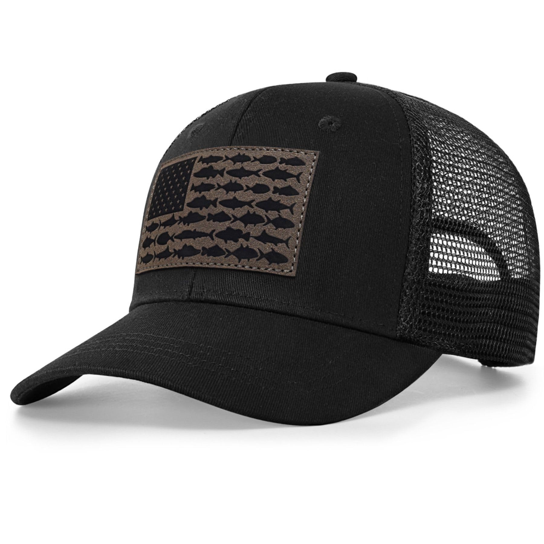American Fish Flag Trucker Hats for Men - Adjustable Snapback Fishing Hats for Outdoor Enthusiasts - Perfect for Camping, Fishing Trips & Everyday Wear