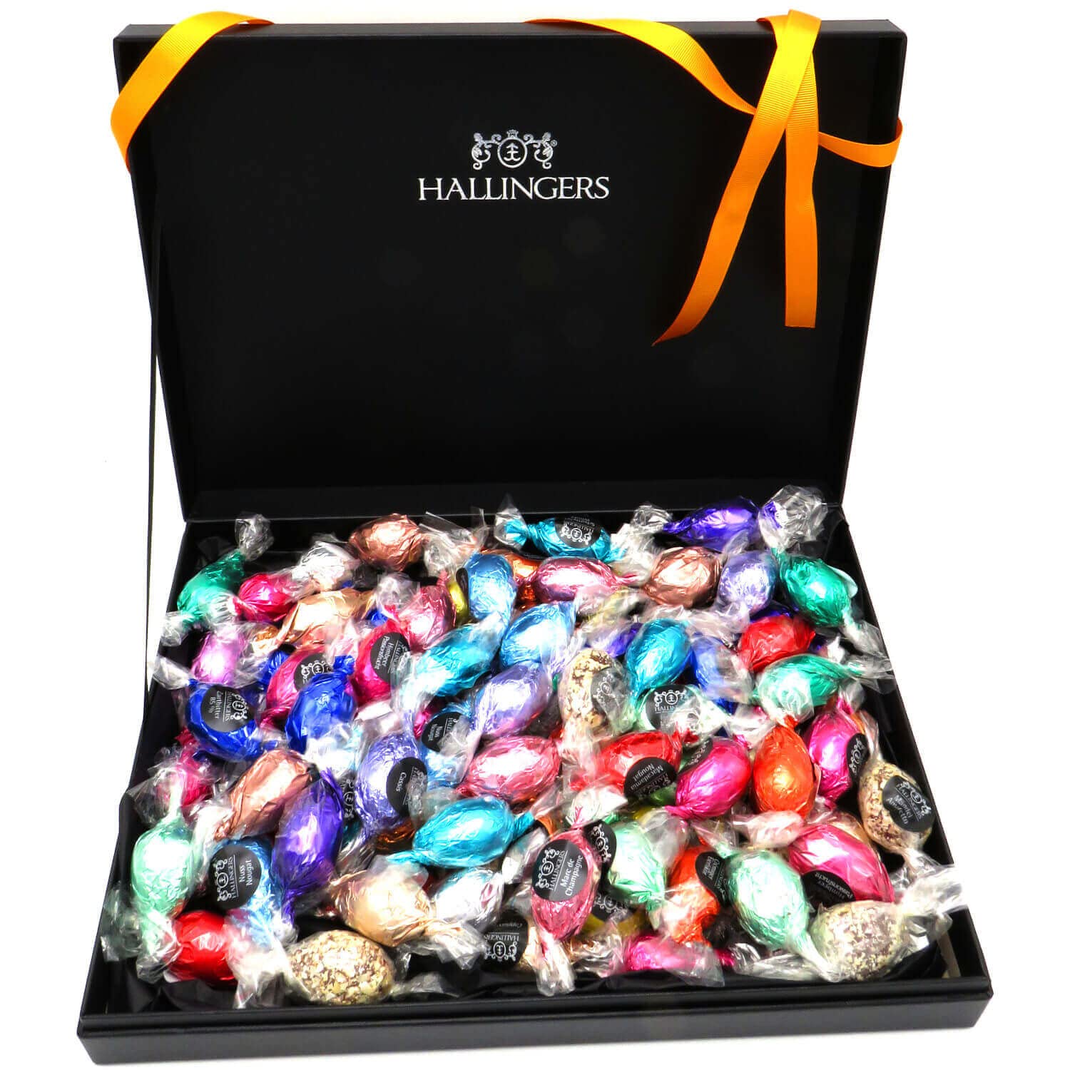 Hallingers Easter Gift Box - Orange Chocolate Eggs with 90 Pralines, Easter Basket & Decoration Set - Perfect for Easter Gifts, Party Favors, and Home Decor